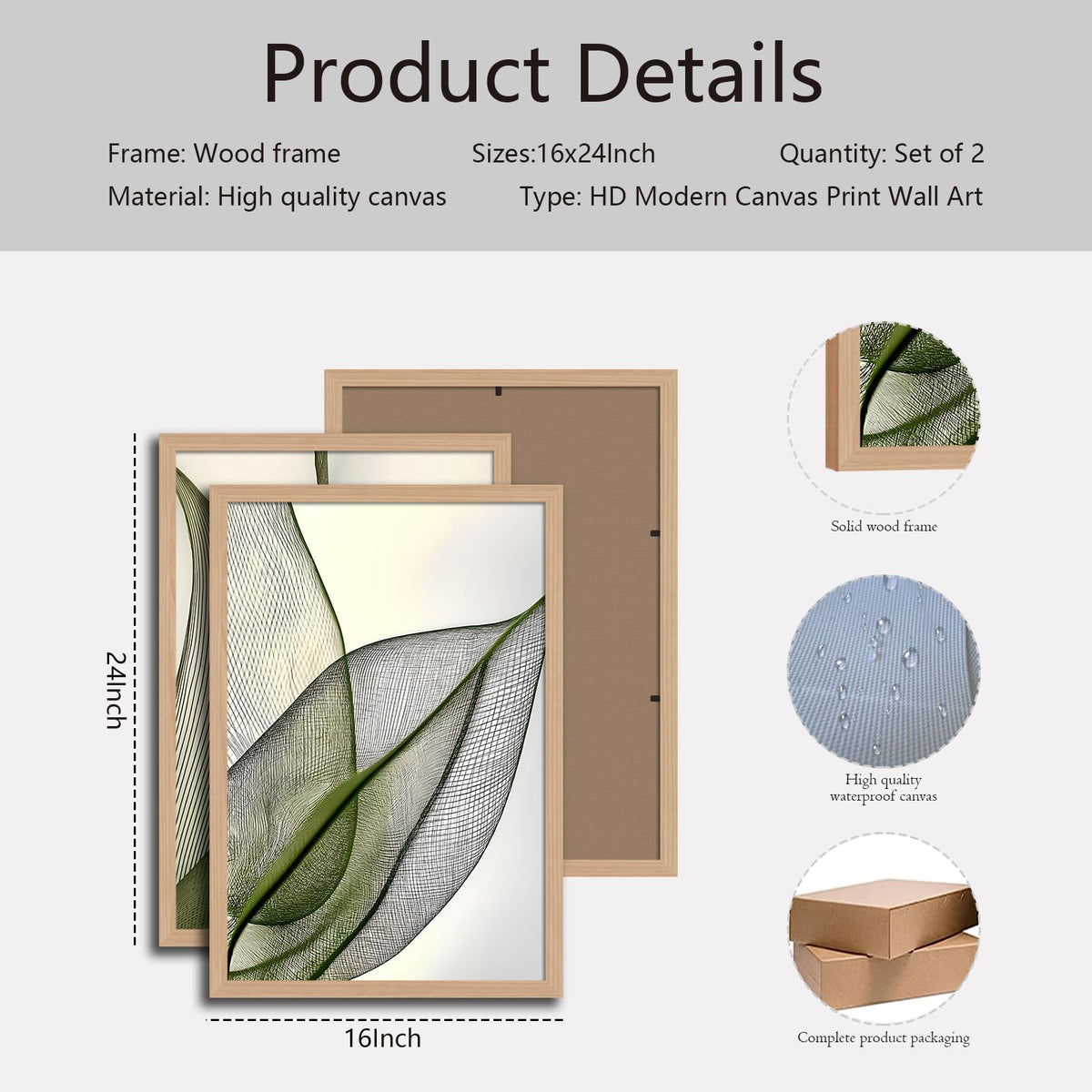 Green Leaf Wall Art Set of 2 (Leaves / 16"L x 24"W)