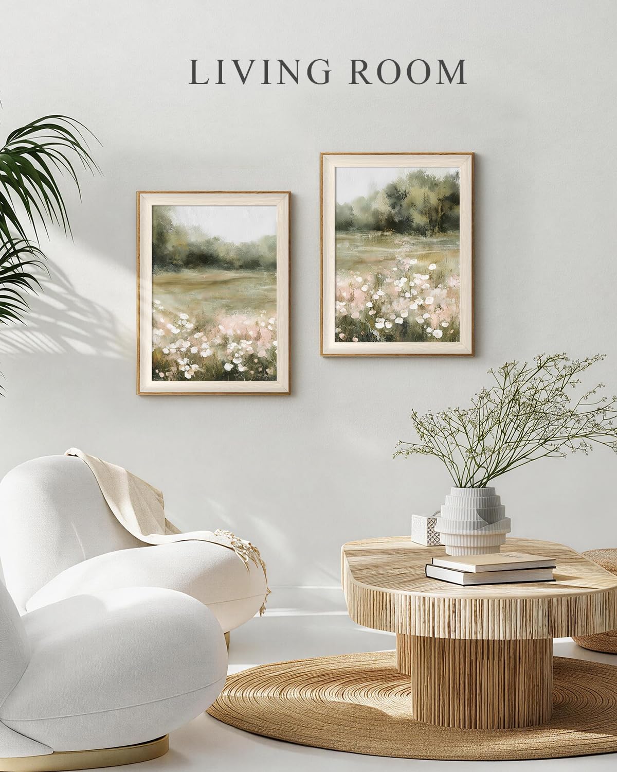 Framed Rustic Countryside Garden Scene Wall Art Set (Meadow Flower Art / 16"L x 12"W)
