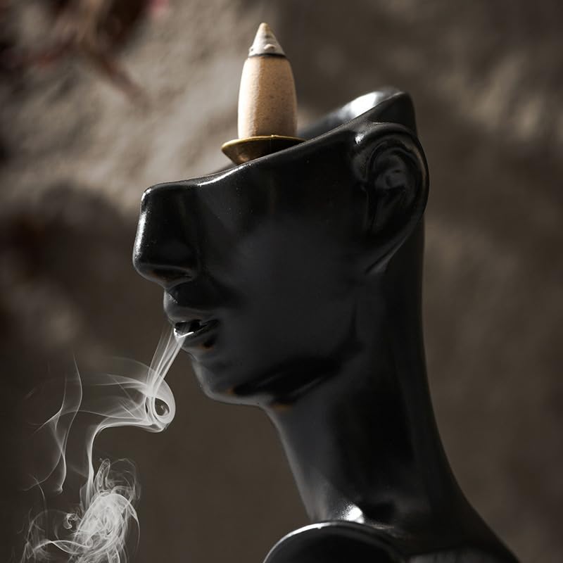 Black Men Face Statue Backflow Incense Holder (Black Men Face Statue)