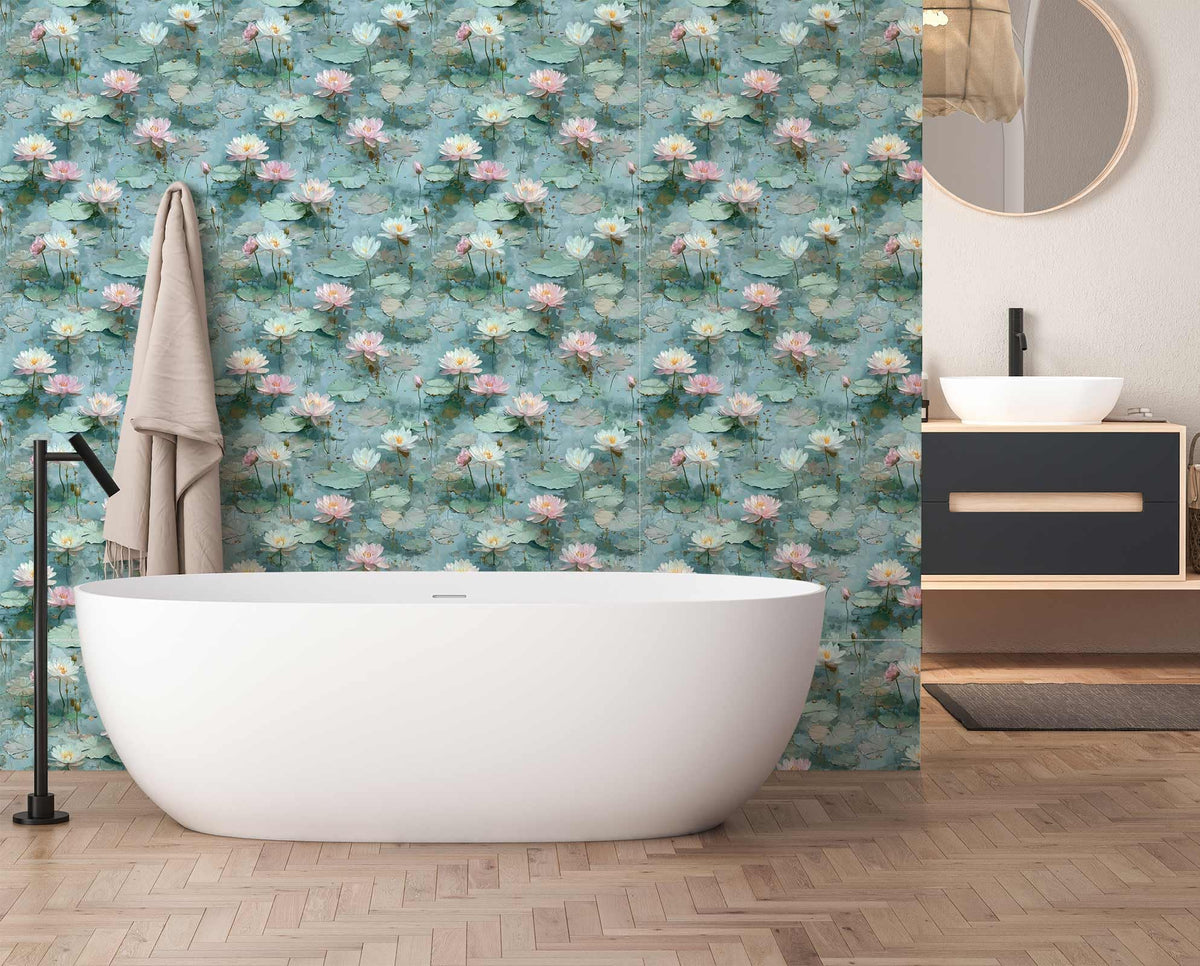 Blue Floral Lotus Peel and Stick Wallpaper (17.7" x 118")
