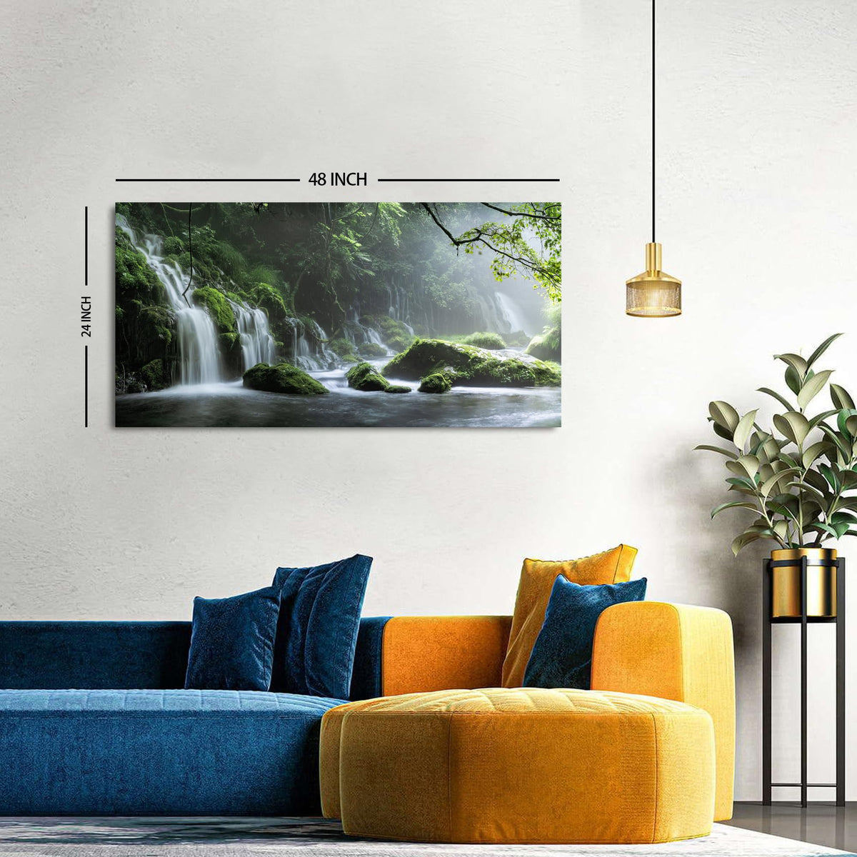 Green Forest Wall Art Lake Waterfall Nature Picture for Living Room Wilderness Mountains Zen Wall Decor National Park Photo Prints Canvas Rustic Scenic Poster Bathroom Bedroom Home Decorations 24x48" (48"L x 24"W / Forest Waterfall)