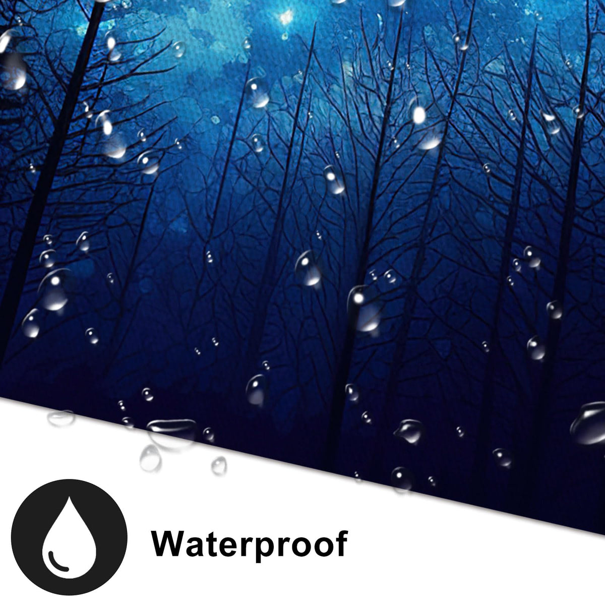 Blue Starry Night Forest Tree Silhouette Canvas Wall Art Nature Picture Prints for Bathroom Bedroom Living Room Kitchen Office Home Decoration Framed Ready to Hang 12" x 16" (16"L x 12"W / Forest 02)