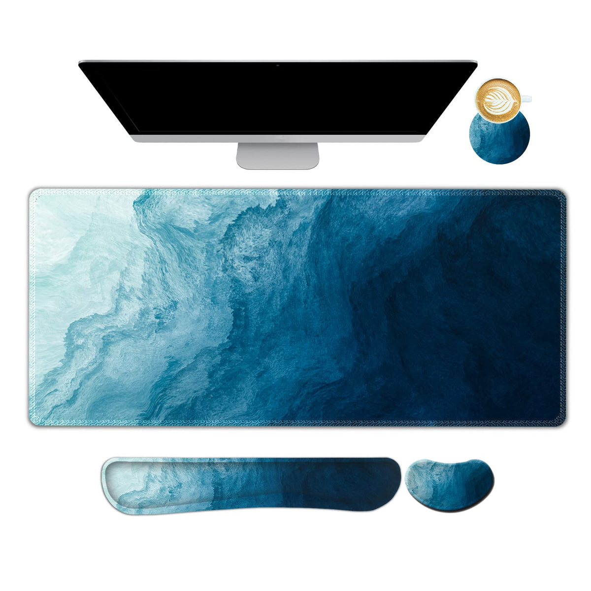 Large Gaming Mouse Pad Set (Dark Blue Waves)