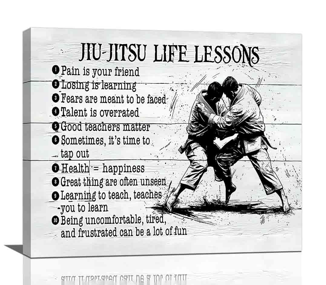 Jiu Jitsu Wall Art Jujitsu Life Lessons Pictures Wall Decor Judo Canvas Prints Martial Decorations Painting Framed Artwork Office Home Decor For Gym Martial Arts Hall Bedroom Living Room 24"x20" (Jujitsu / 20L" x 24W")