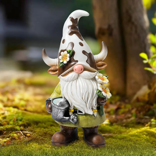 Garden Gnomes Statue Farm Cow Gnome Figurine (Green)