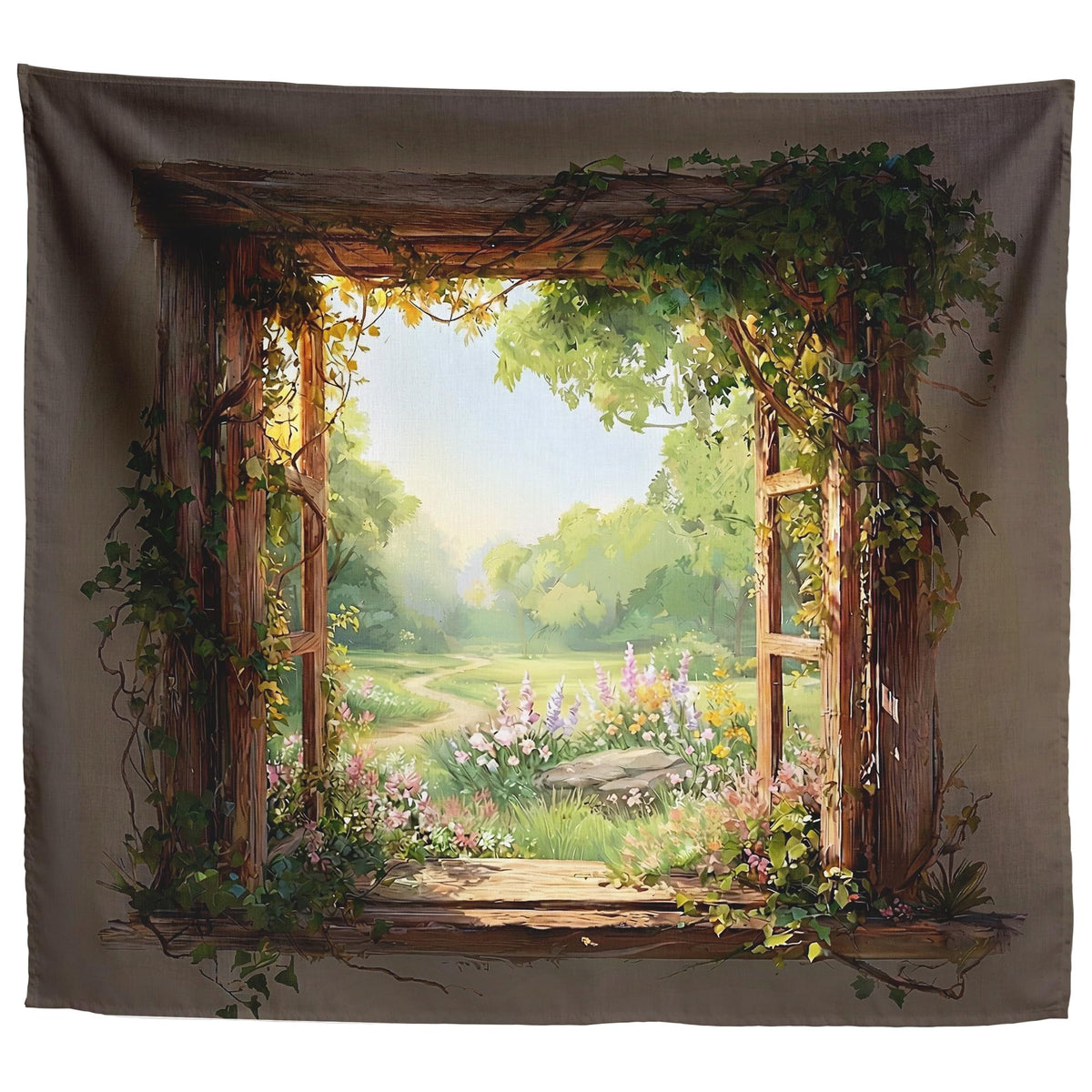 Garden Window Tapestry 60 x 50 Inch (green)