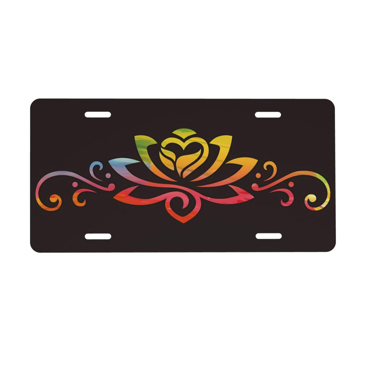 Colorful Lotus Rainbow Mandala Flower Zen Front License Plate Aluminum Decorative License Plates Metal Car Plate 6"X12" Novelty Vanity Tag Cover with 4 Holes Car Decor Accessory (Black / 6 X 12 Inch)