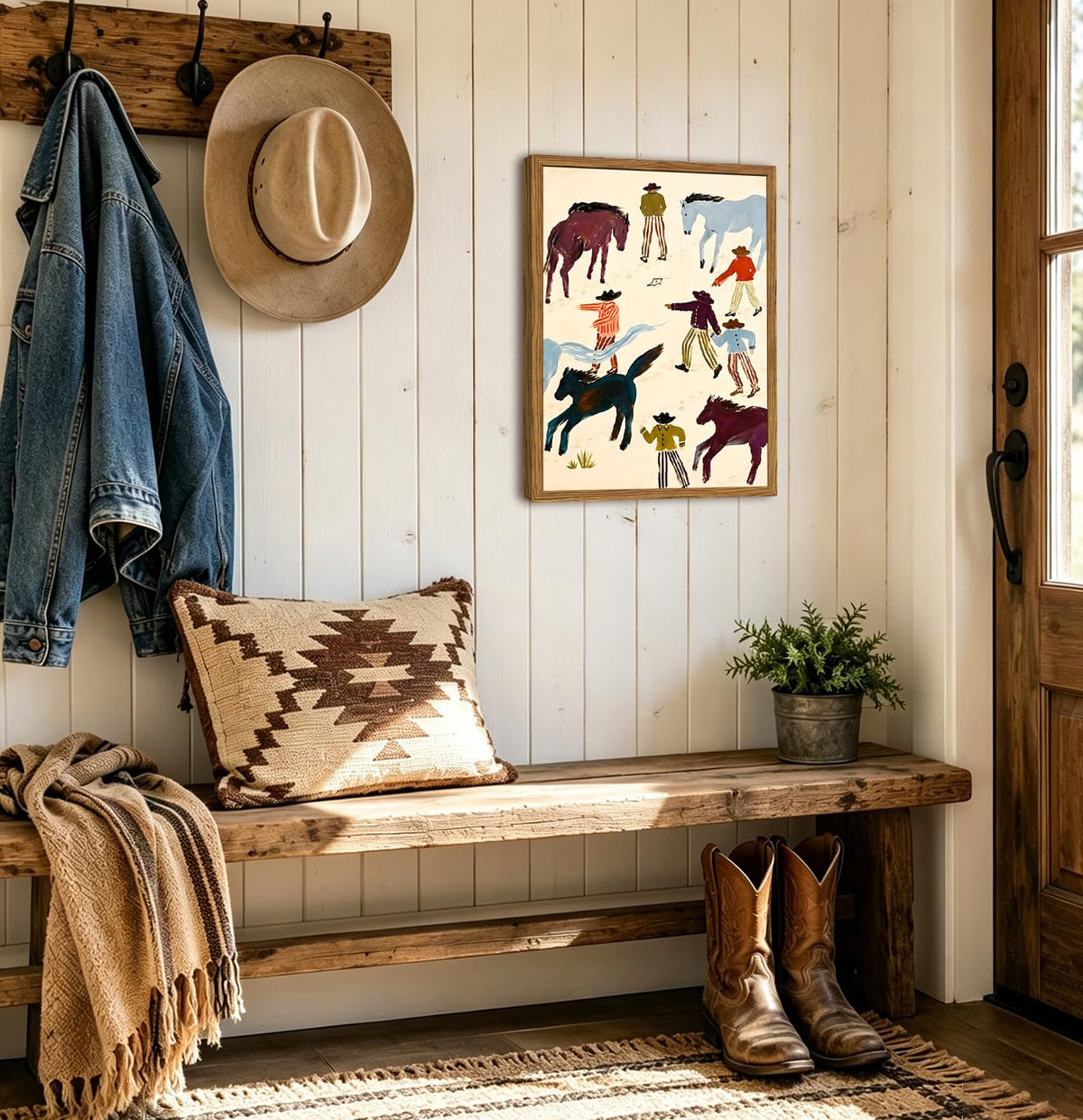 Framed Western Cowboy Wall Art (Cowboy Horse / 24"L x 16"W)