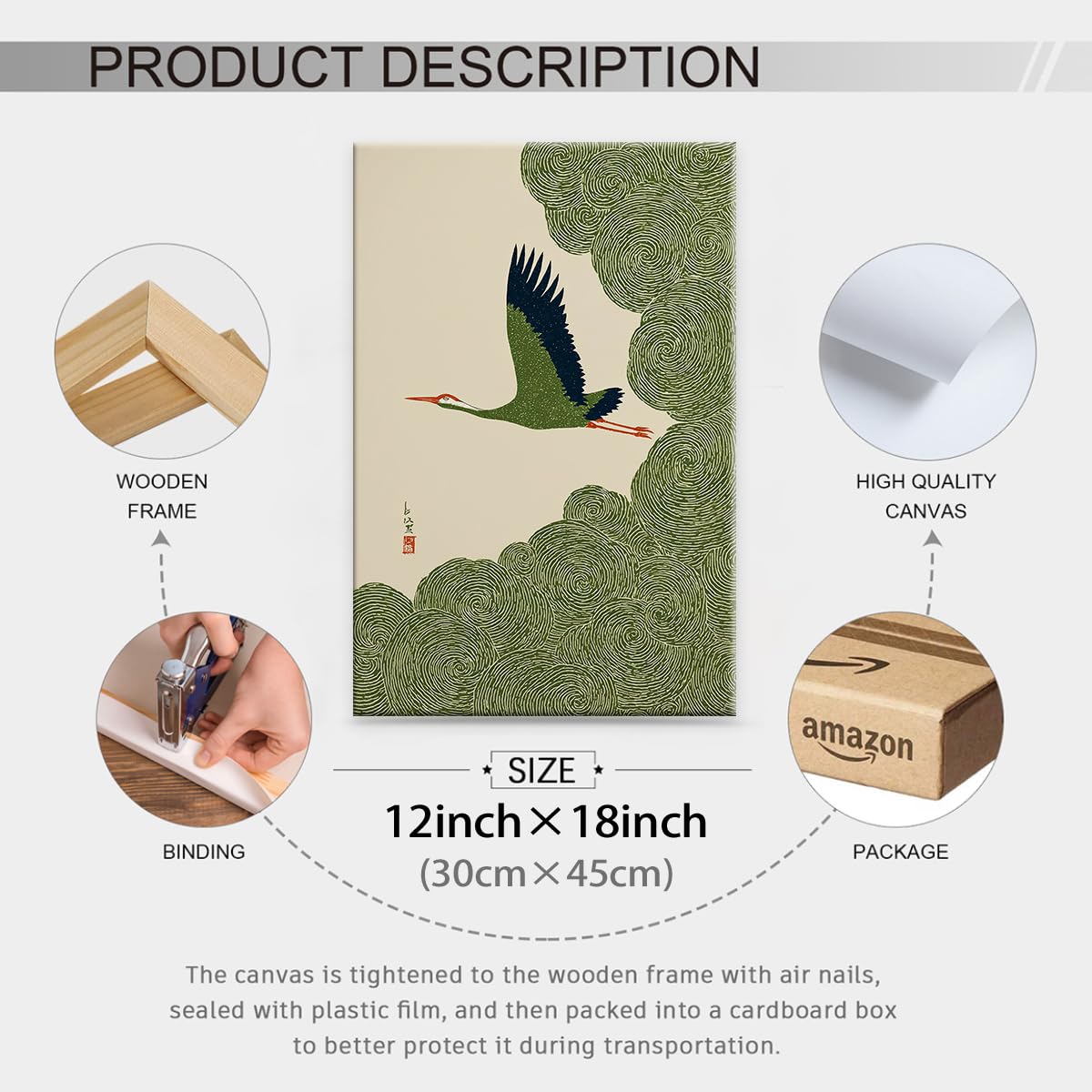 Japanese Flying Framed Wall Art Nature Bird Pictures Aesthetics Posters 12x18 inch Minimalist Animal Prints Nordic Nature Zen Calm for Asian Syle Living Room Bedroom Office Decor Ready to hang (Wrapped Canvas / Japanese Print / 18"L x 12"W)