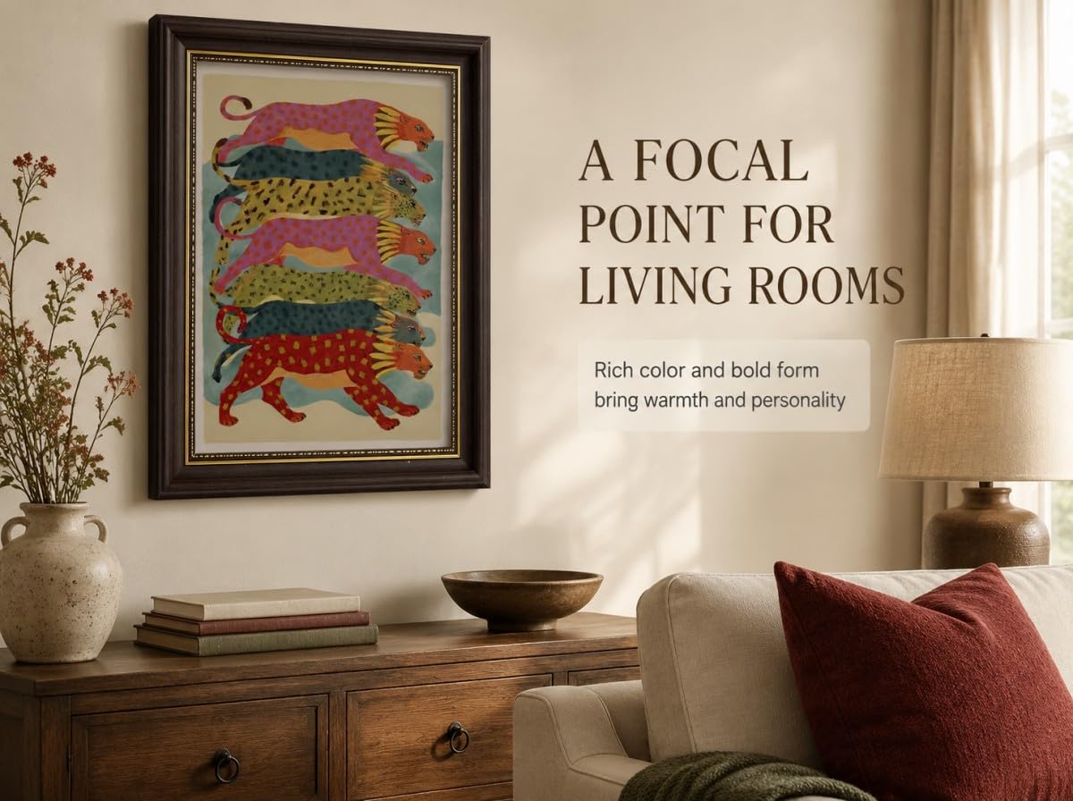 Framed Stacked Colorful Leopard Wall Art (Leopard / 24"L x 16"W)