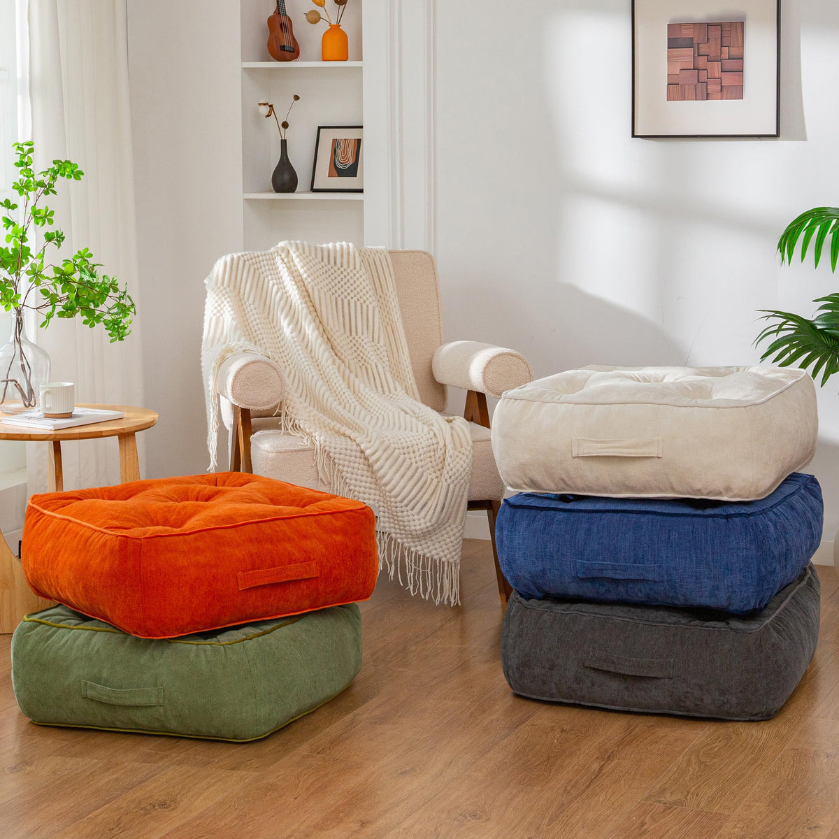 8" Extra Thick Floor Pillow Cushion for Adults (8" Thick(Pack of 1) / Square Dark Grey)