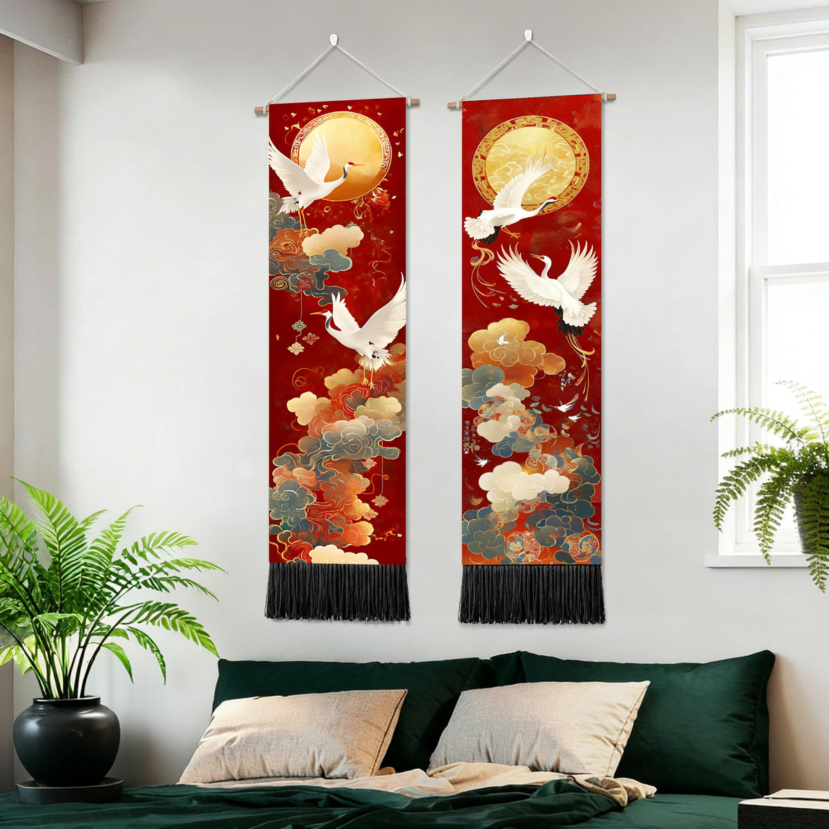 2 Pack Long Vertical Wall Tapestry (Orient Golden Festive / 13"Wx51"H)