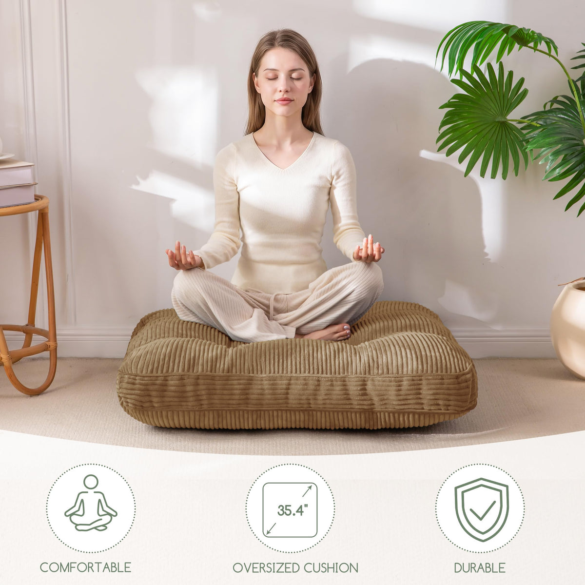 35" Floor Pillow Cushion for Adults (Coffee / 4" Thick Square)