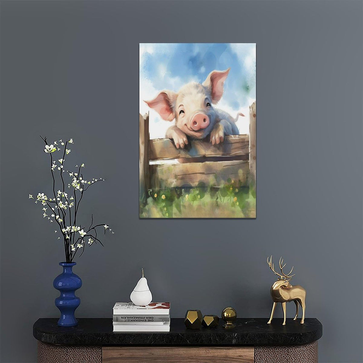 Farmhouse Pig Wall Art Pig Pictures Wall Decor Canvas Print Painting Home Decoration Artwork For Living Room Office Bedroom Bathroom Framed 16"X20" (24"L x 16"W / Pig)