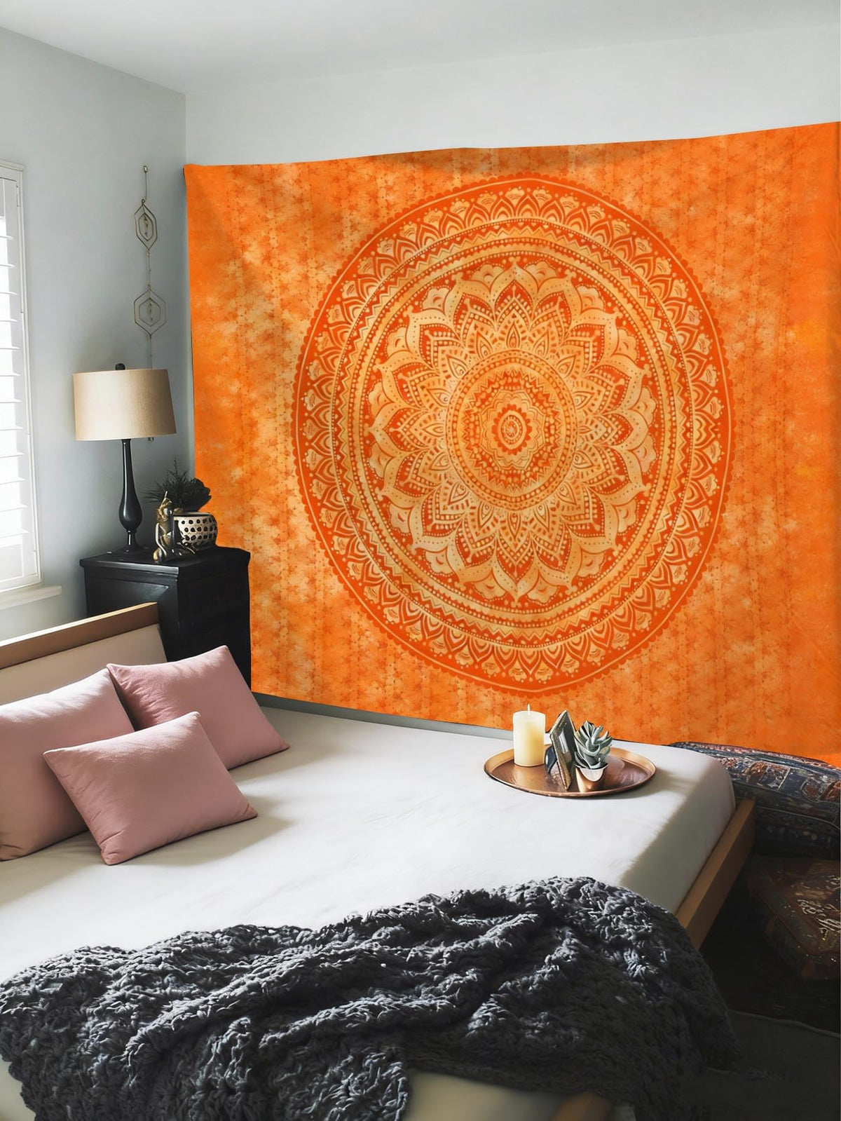 Popular Handicrafts Orange Mandala Tapestry Wall Hanging Psychedelic Aesthetic Indian Hippie Wall Decor Bohemian Wall Art Boho Home Decoration for Bedroom Living Room Dorm (Orange / 59"L x 39"W)