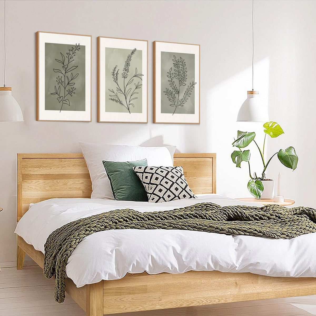 Sage Green Framed Canvas Wall Art (Minimalism Floral / 16"L x 24"W)