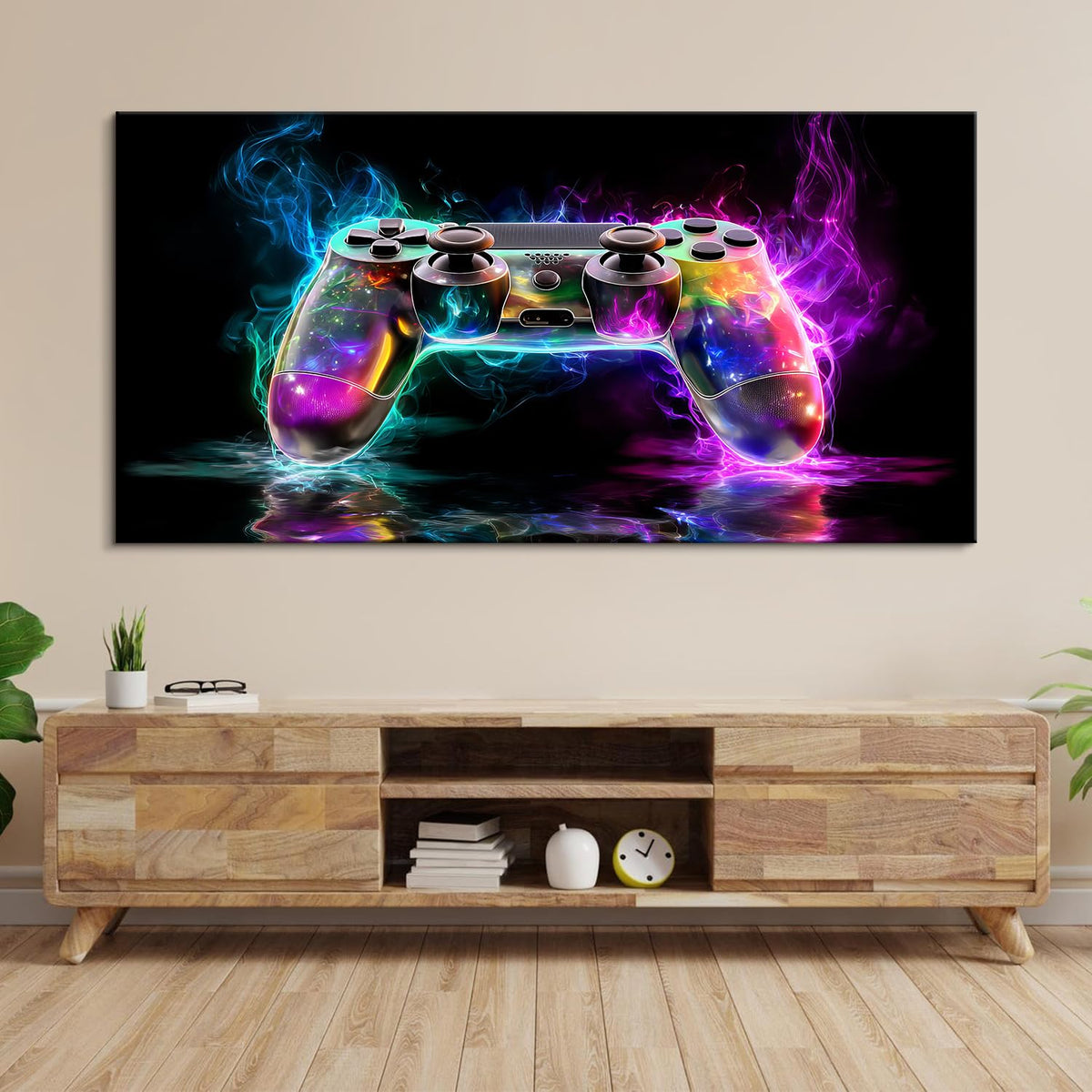 Large Game Controller Canvas Wall Art Abstract Gamer Picture Wall Decor Boys Games Bedroom Decor Colorful Abstract Neon Gamepad Poster for Teenage Men Game Room Artwork Home Decorations 30x60” (60"L x 30"W / Game)