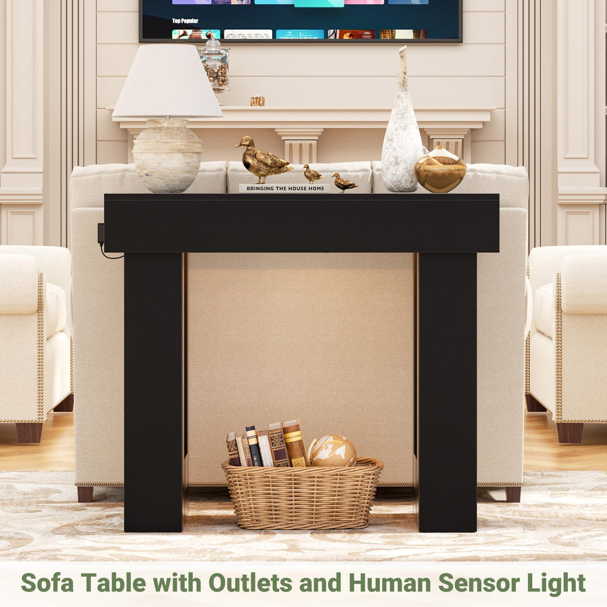 39" Entry Table with Sensor Light & AC Outlets with USB (Black / 39IN)