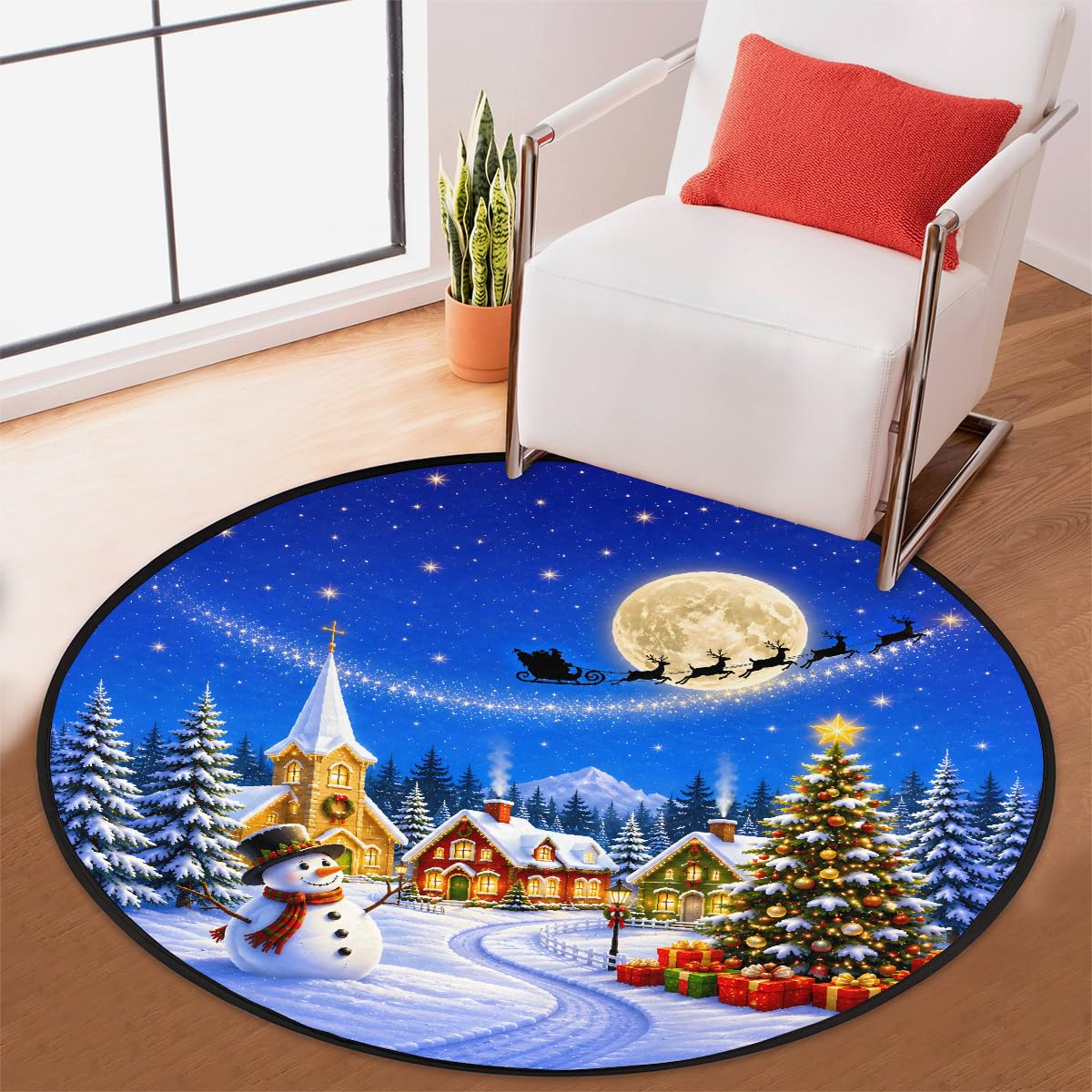 3 Ft Christmas Round Rug Circle Area Rugs Circular Door Mat for Indoor (B:b-11 / 3' (Round))