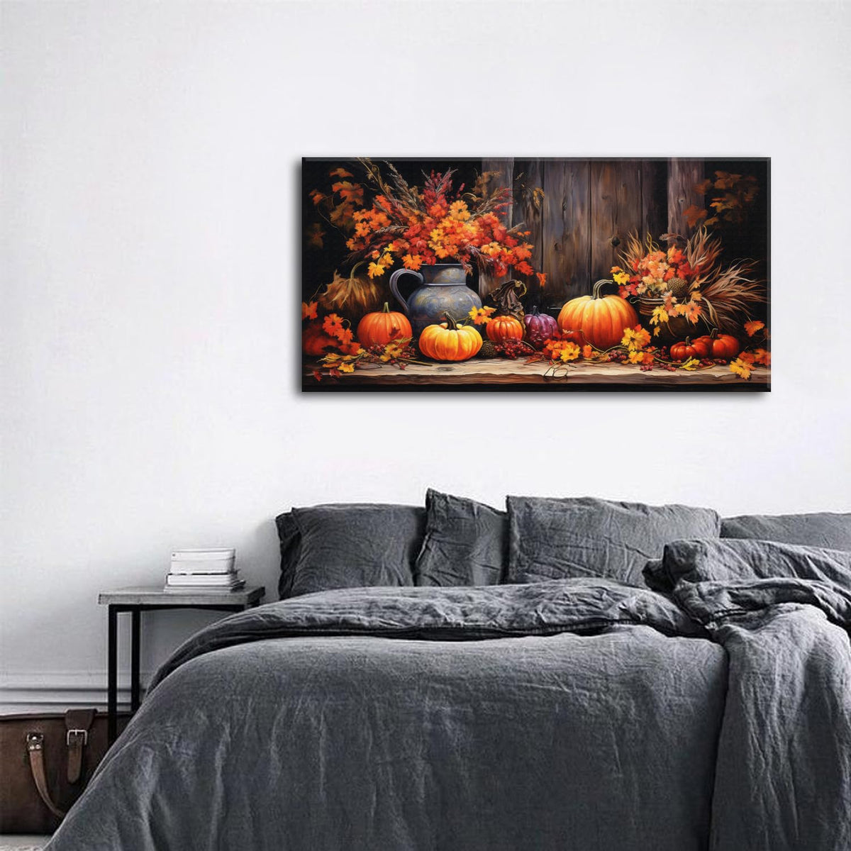 Orange Pumpkin Canvas Wall Art Kitchen Wall Decor Farmhouse Dining Room Pictures Halloween Painting Autumn Flowers Canvas Prints Rustic Fall Harvest Theme Posters Artwork Home Decorations 20x40" (40"L x 20"W / Pumpkin Flower)