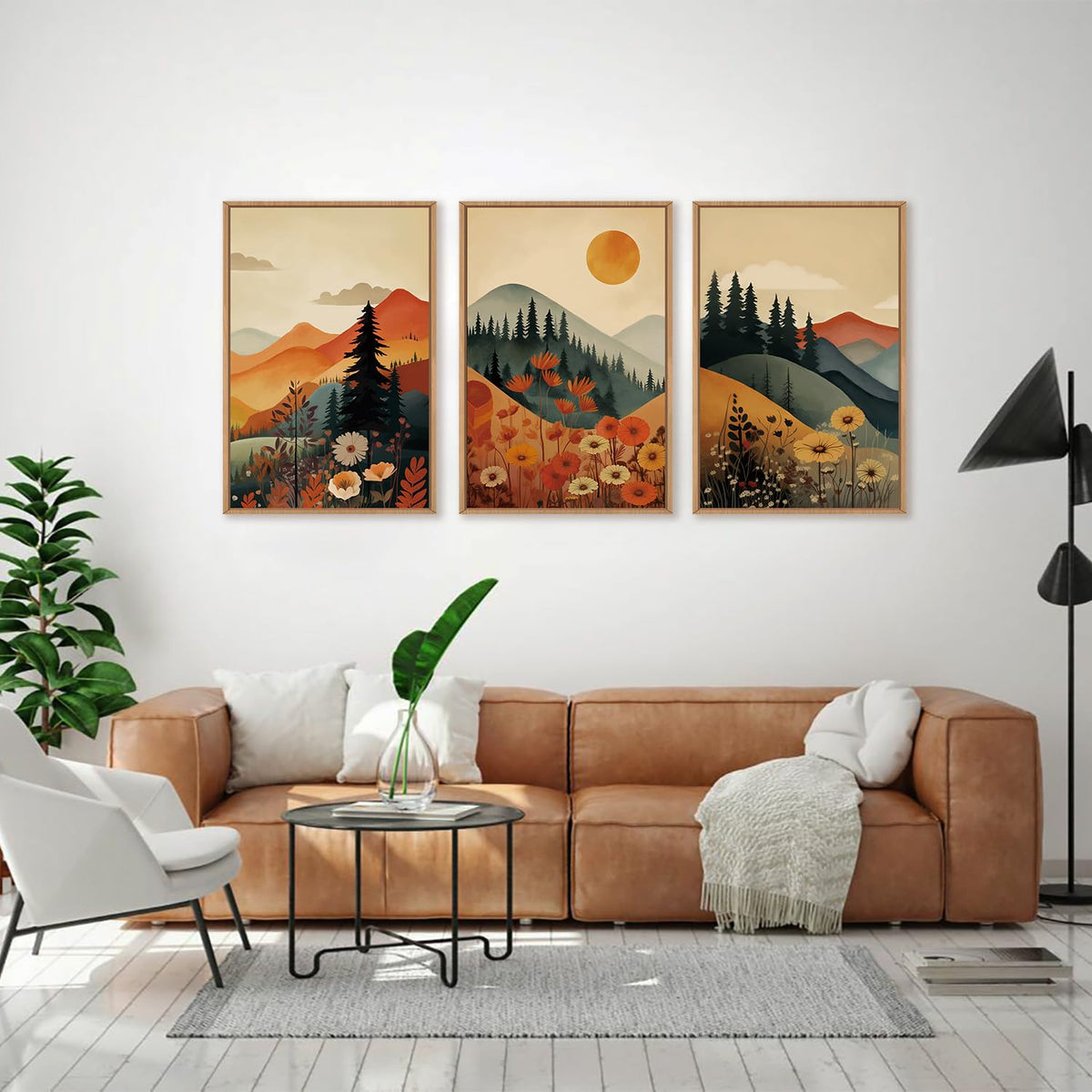 Large Boho Mountain Sunset Framed Canvas Wall Art Set (Mountain Sunset Wall Art / 24"L x 16"W)