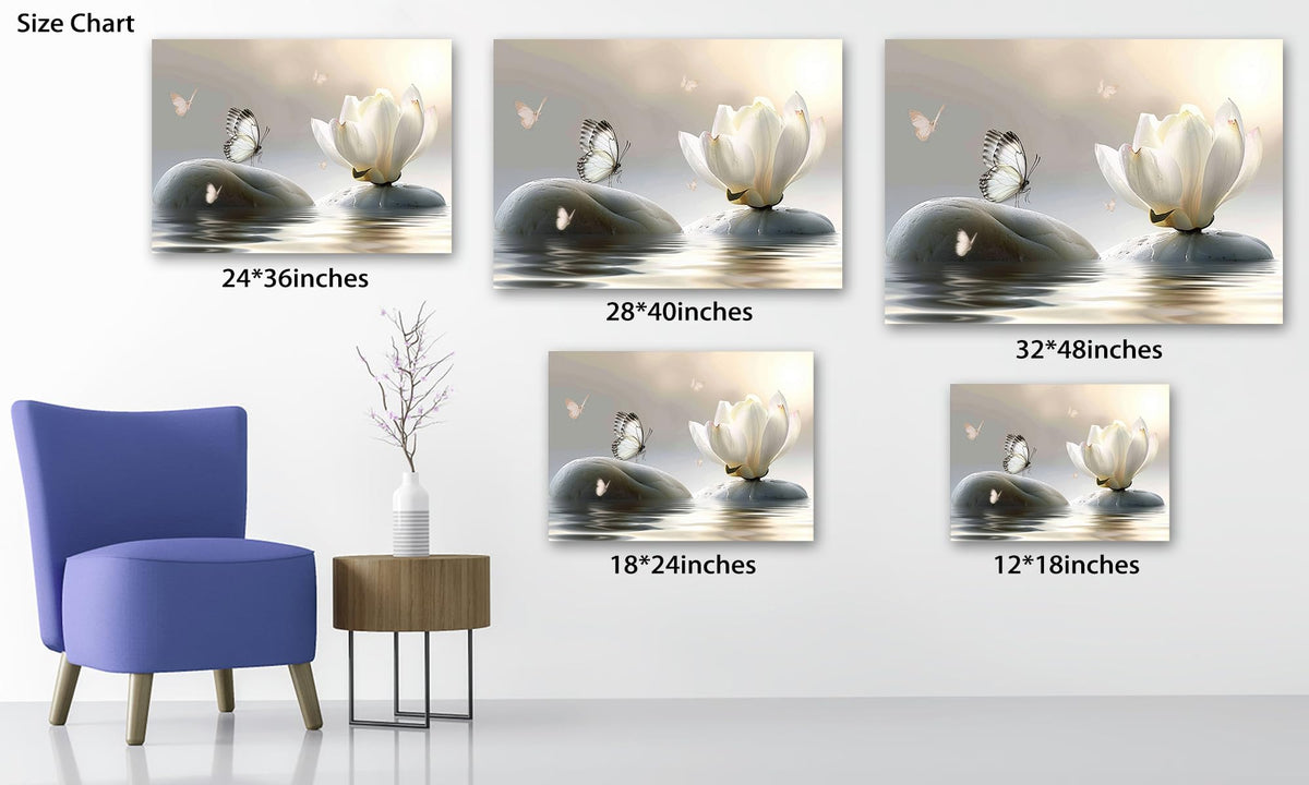Zen Wall Art White Lotus Flower Canvas Art Prints for Spa Bathroom Decor (Zen Stones Canvas Frame-26 / 18"L x 12"W)