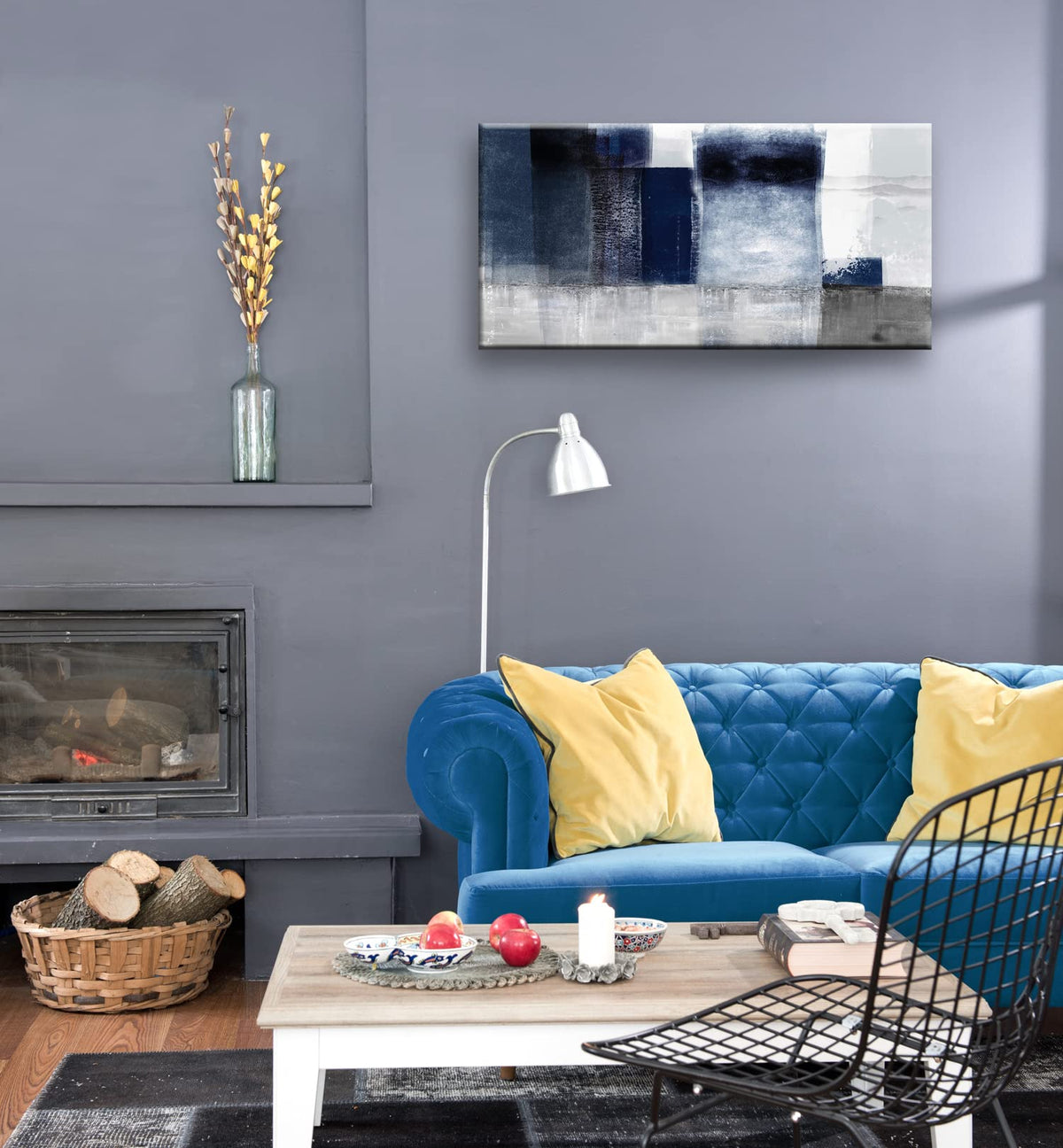 Canvas Abstract Artwork for Wall Decor Blue and Gray Abstract Wall Art Canvas Prints for Living Room Bedroom Office Wall Decor Bathroom Decor Home Decor Poster Print Size (48"L x 24"W / Gray abstract)
