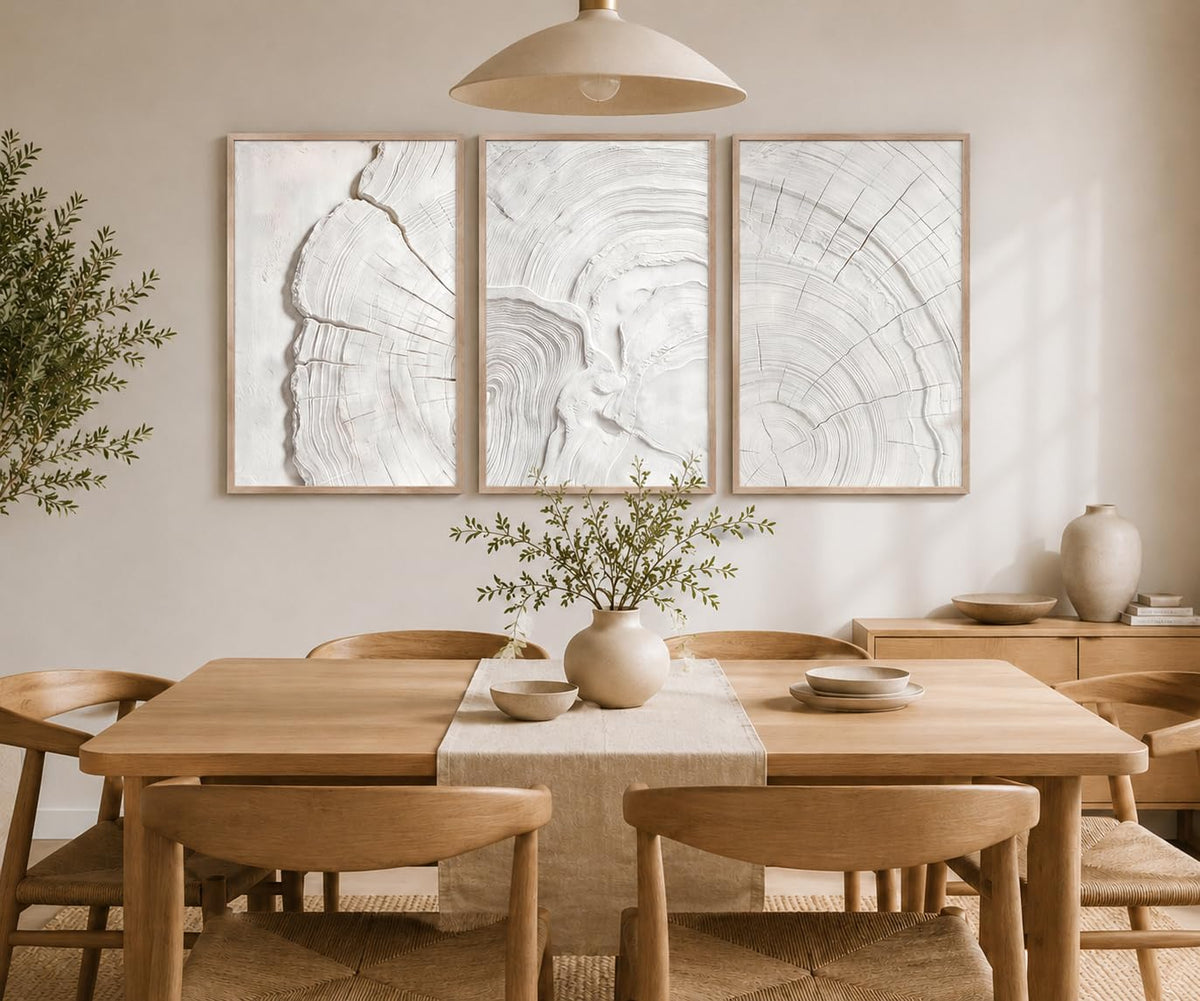 Abstract White Tree Ring Wall Art (Tree Ring / 12 X 16 Inches)