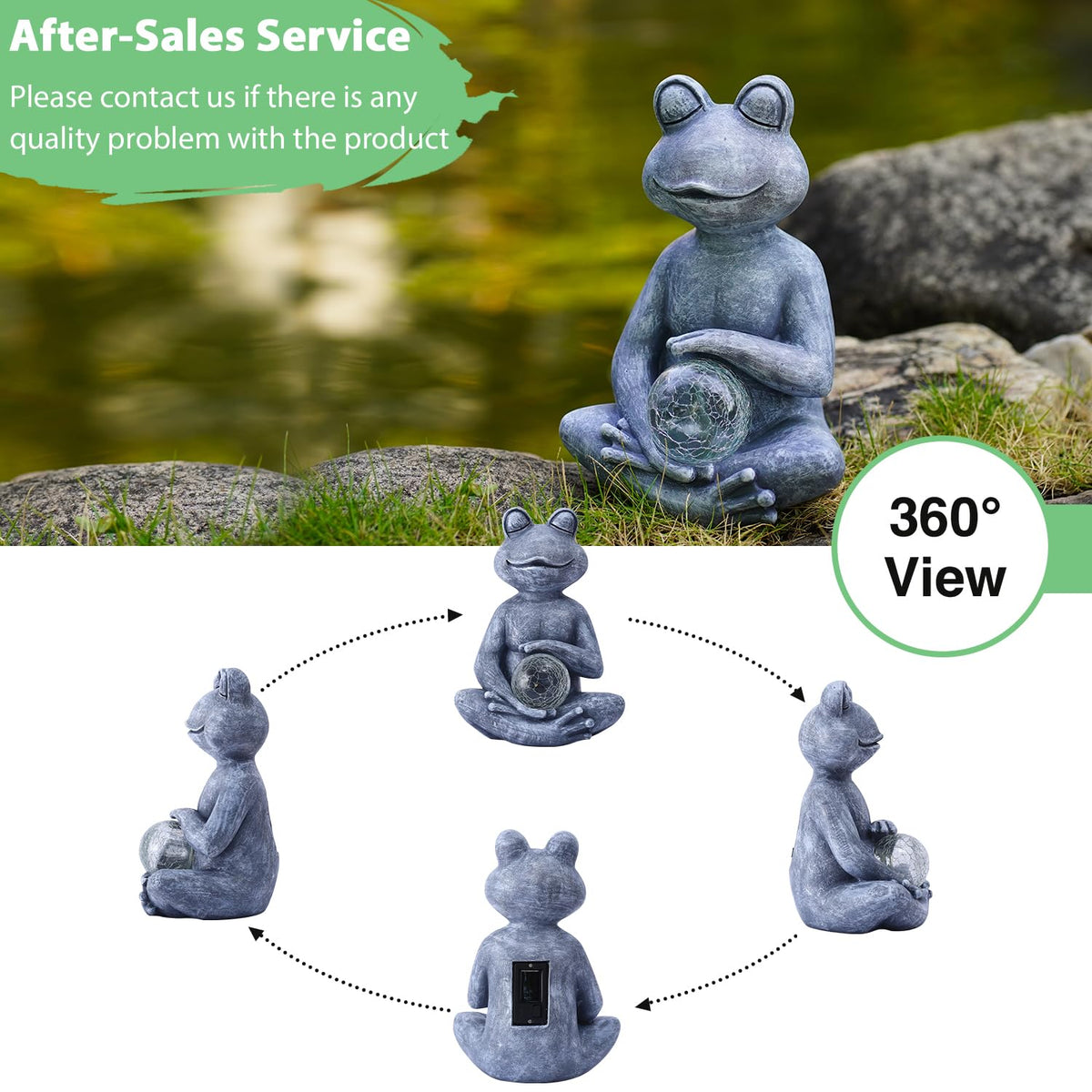 Frog Statue with Solar Gazing Ball Lights (Gray)