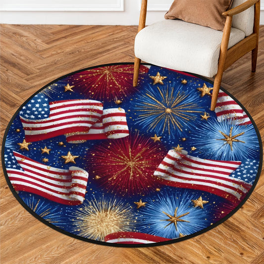 5 Ft American Flag Round Rug Circle Area Rugs Circular Door Mat for Indoor (Color32 / 5'3" (Round))