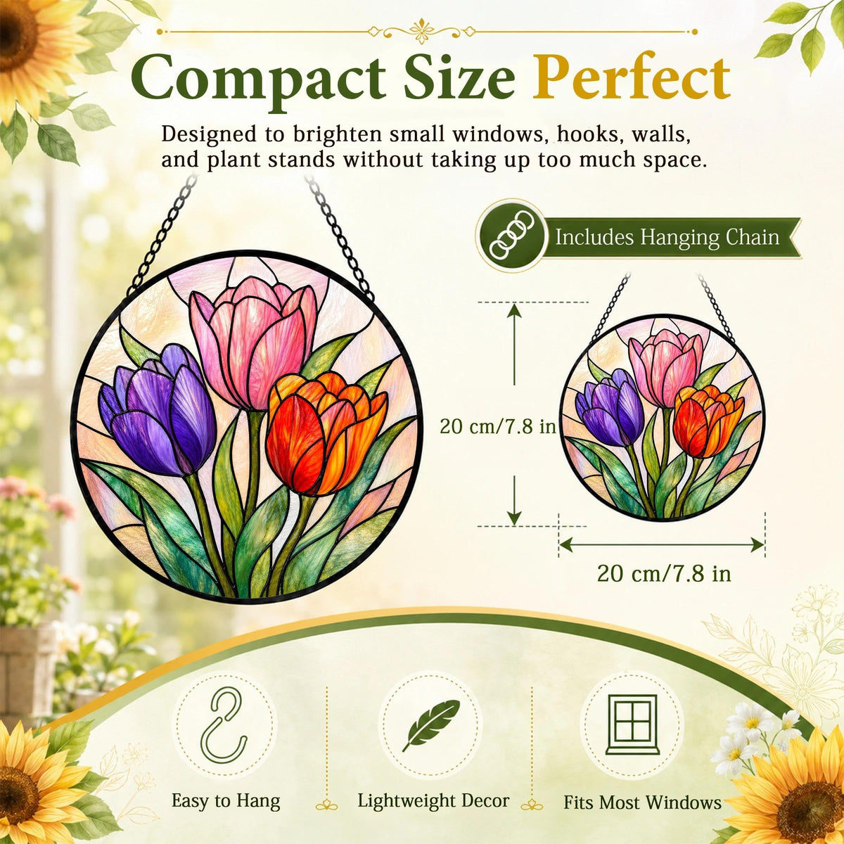 Tulip Gifts for Mom Grandma Suncatcher Stained Glass Window Hanging (Tulip / 7.8 x 7.8 IN)
