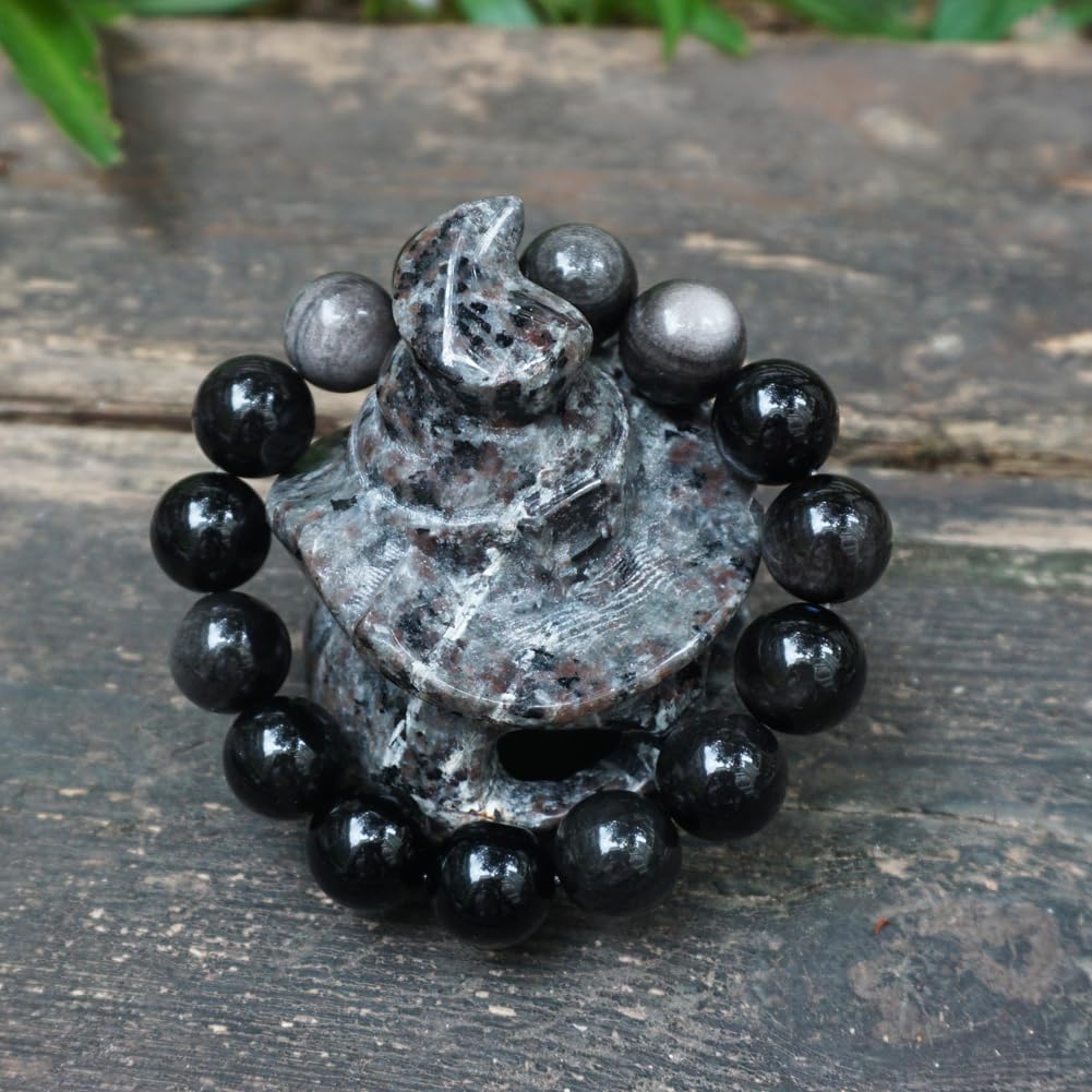 14mm Silver Obsidian Crystal Bracelet (14mm Silver Obsidian Crystal Bracelet)
