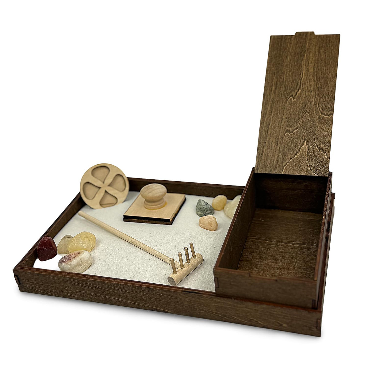 Wooden Zen Garden with Accessories Box (White / Storage Box)