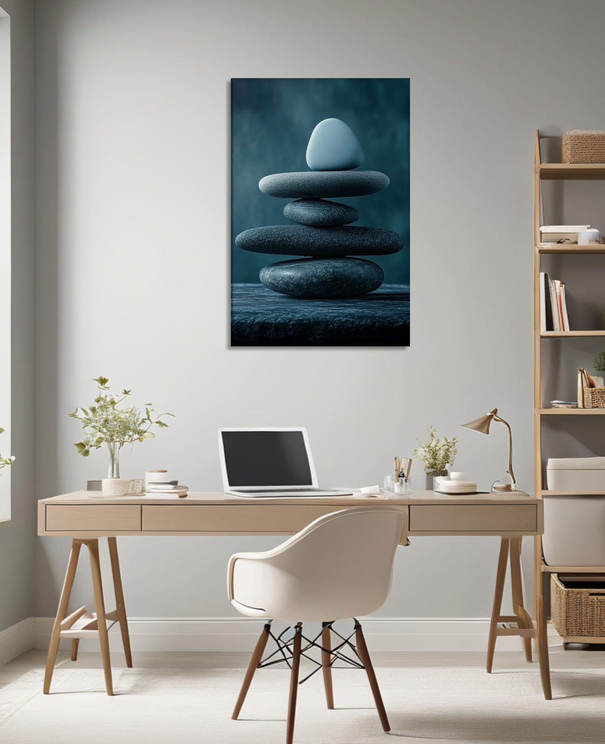 Zen Wall Art Balanced Rock Picture Spa Stone Painting Meditation Canvas Prints Spiritual Room Bathroom Living Room Office Wall Decor Framed (30"L x 20"W / L - Spa Stones)
