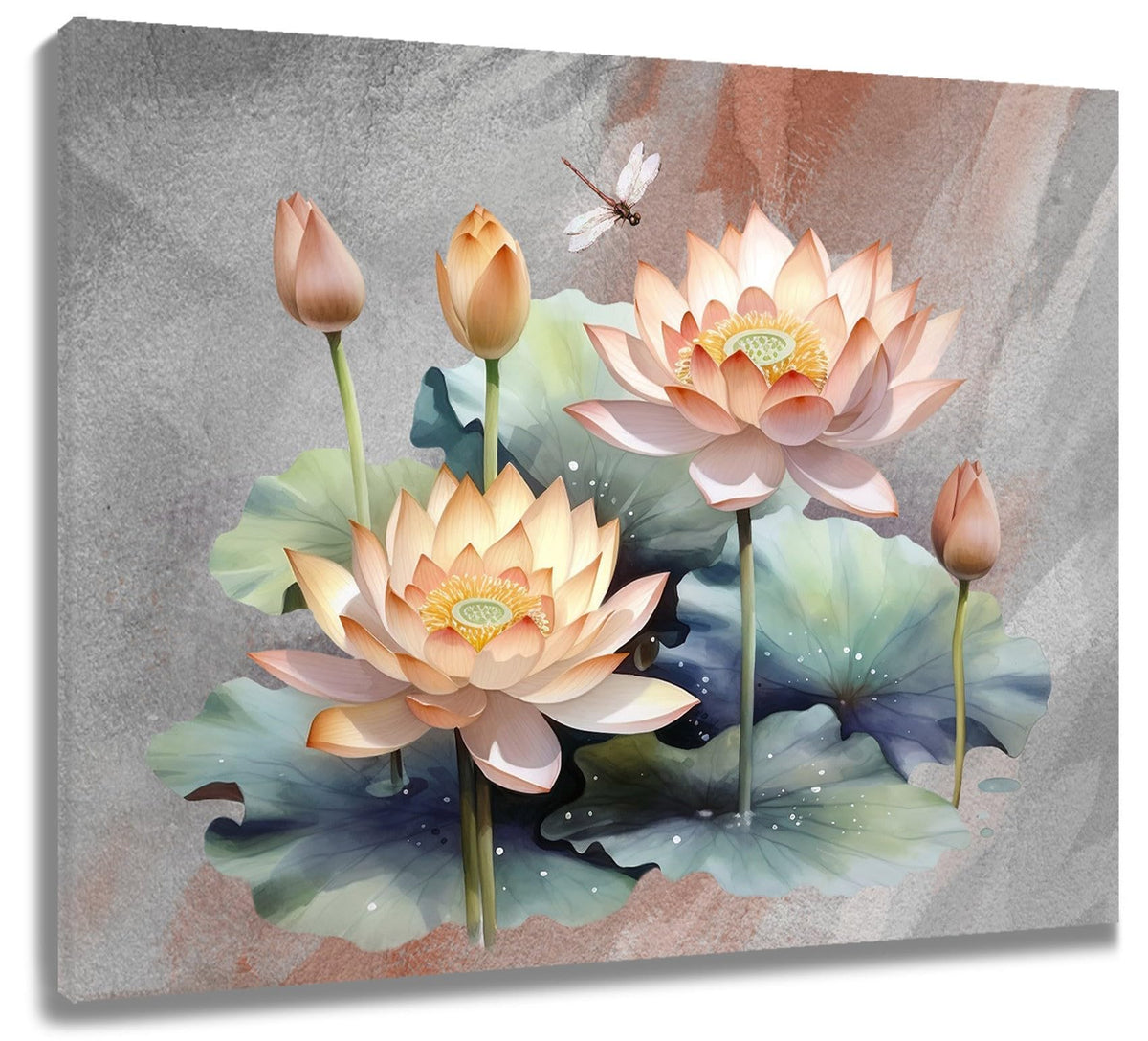 Zen Water Lily Canvas Wall Art for Bathroom Orange Floral Green Leaf Plant Dragonfly Framed Wall Art Modern Spiritual Yoga Spa Pictures for Living Room Bedroom Home Wall Decor (Orange / 12"L x 12"W)