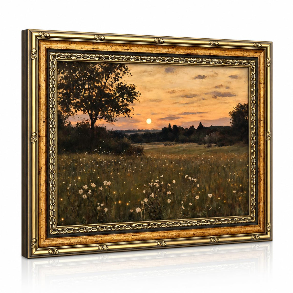 Framed Vintage Floral Wall Art Sunset Flower Field Canvas Print Poster Country Gallery Style Landscape Painting Living Room Bedroom Farmhouse Wall Decoration 8x10 Inches Ready To Hang Or Tabletop (Flowers - 10 / 8x10in)