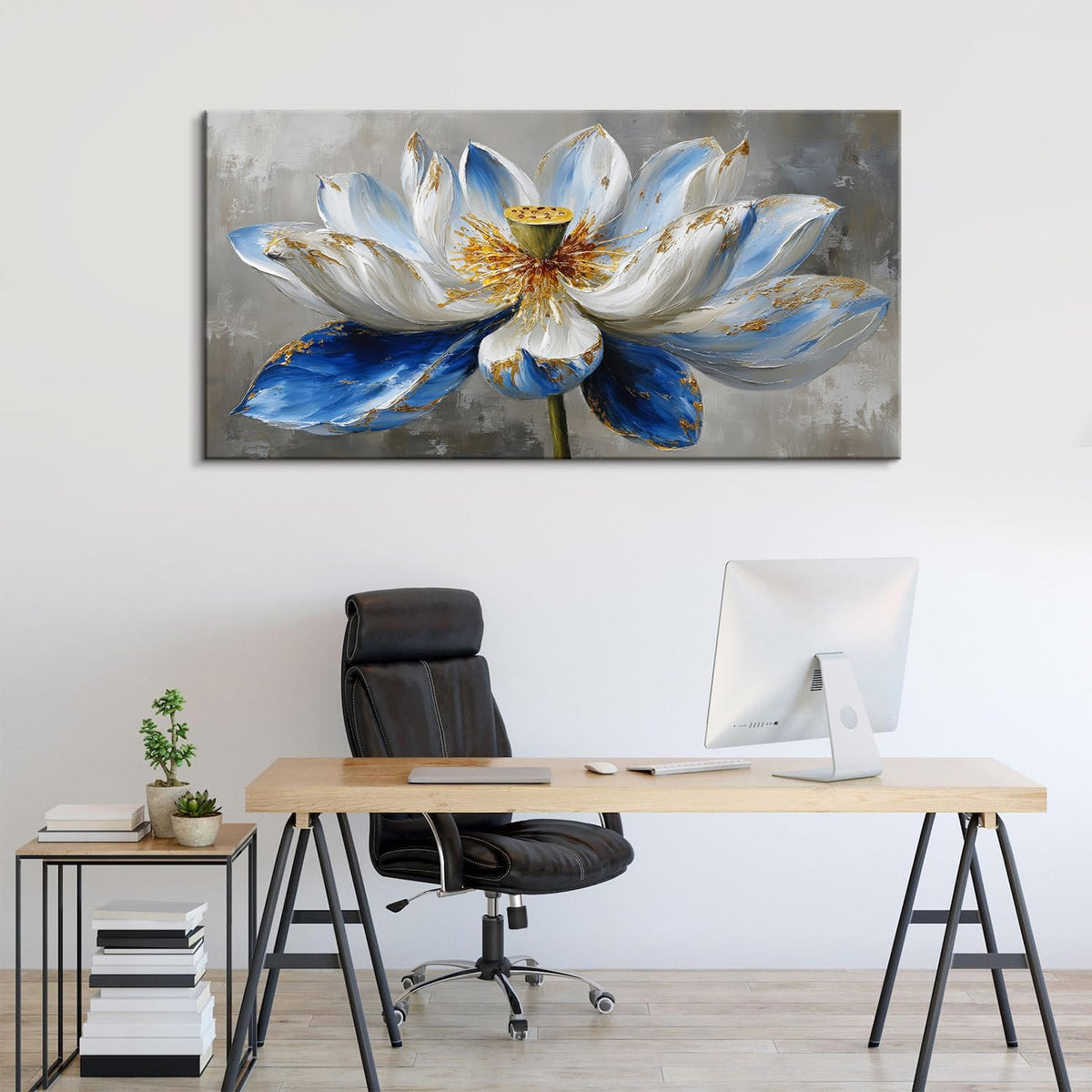 Zen Wall Art Abstract Lotus Wall Decor for Boho Bedroom Spiritual Meditation Paintings Picture Minimalist Blue Flowers Canvas Prints Watercolor Floral Artwork for Living Room Office Decorations 30x60" (60"L x 30"W / BLotus)