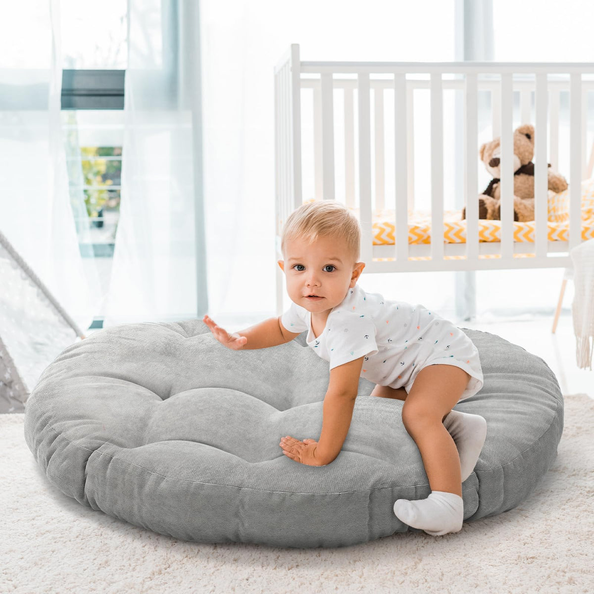 Extra Large Floor Pillow 35 Inch Round Circle Chair Floor Meditation Cushion Papasan Swing Cushion for Adults Oversized Playroom Pillows Big Pillow for Yoga Living Room Sofa (Gray / Classic)