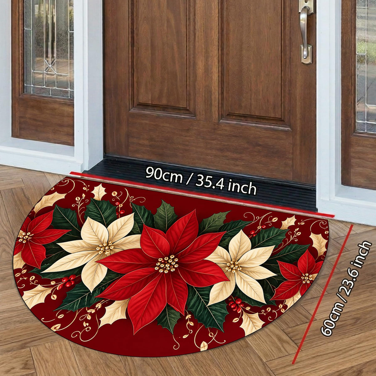 Christmas Poinsettia Half Round Doormat 35.4 x 23.6 Inch (Red Poinsettia / 1'11" x 2'11" (Semicircular))