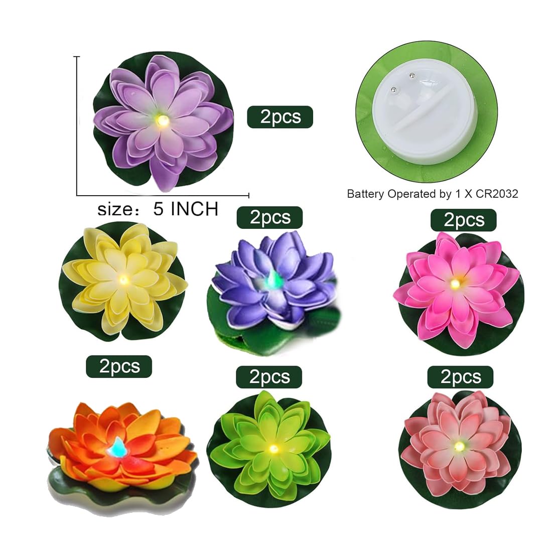 14 PCS Diwali Waterproof Floating Lotus Light (Multicolor)
