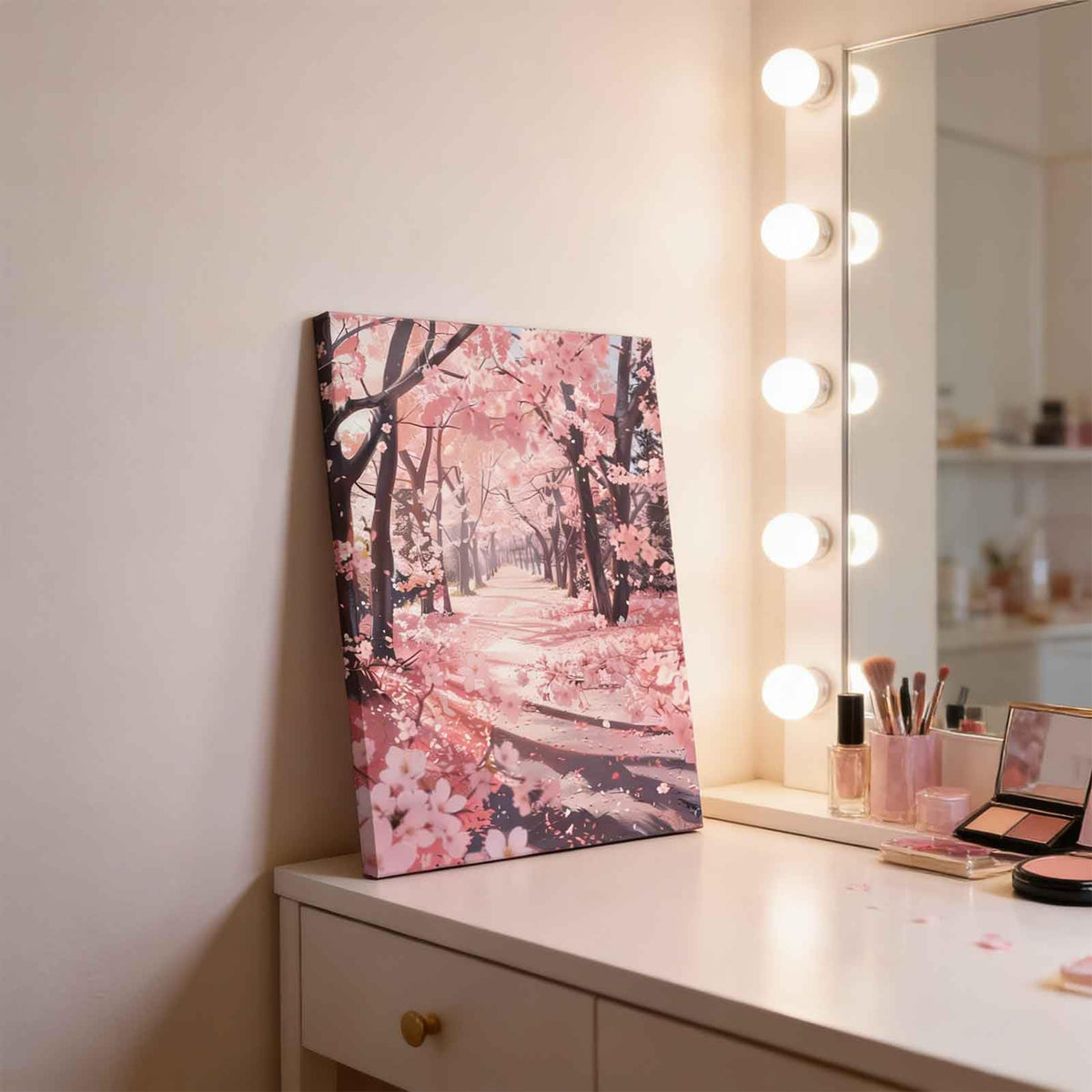 Romantic Cherry Blossom Canvas Wall Art Pink Floral Decor Painting Picture Japanese Tokyo Anime Plant flowers Scene Posters Prints for Living room Hotel Bedroom Study Home Decoration (pink / 24"L x 16"W)