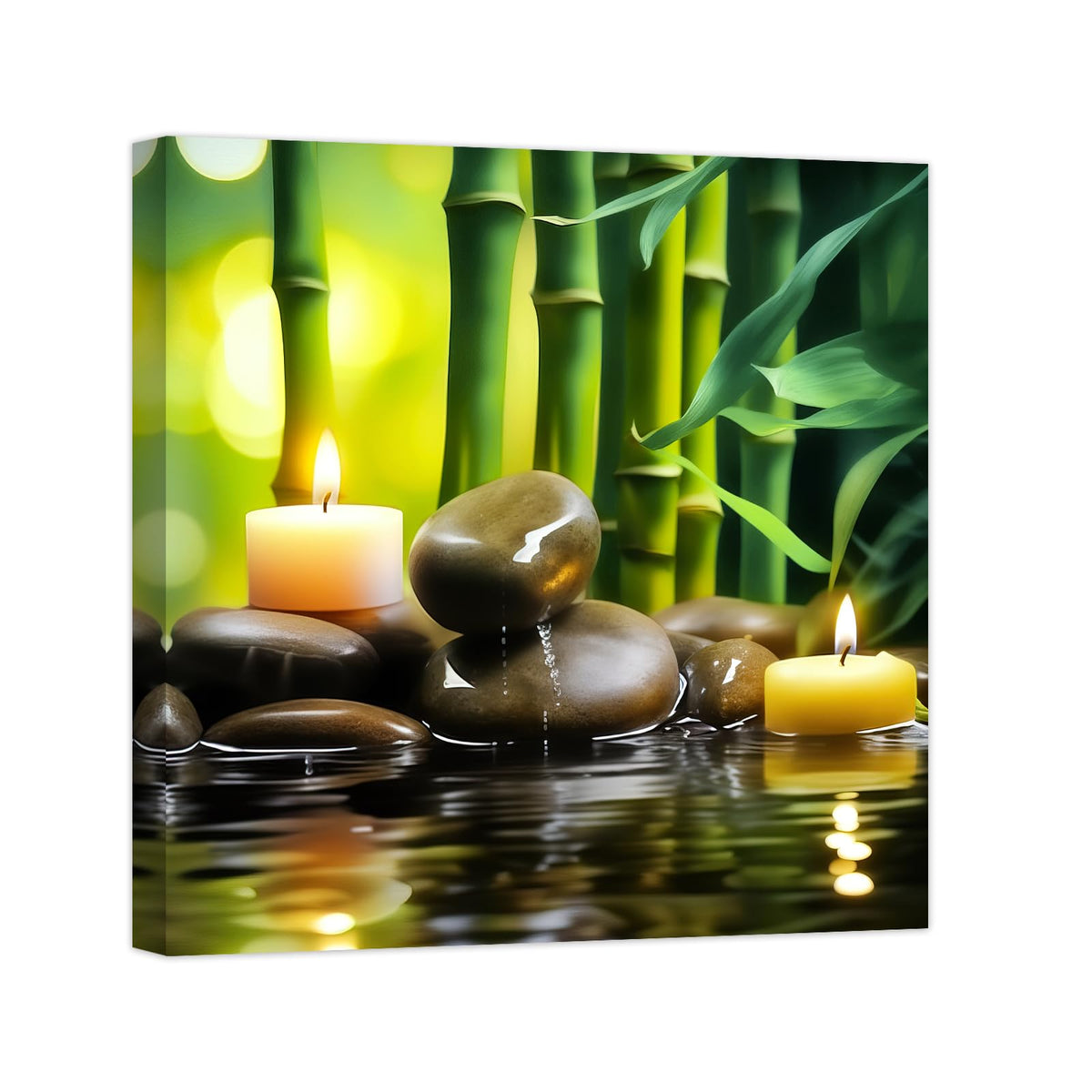 Green Zen Wall Art Stone Spa Pictures Bamboo Zen Bathroom Canvas Calming Meditation Print Relaxing Spiritual Yoga Room Office Decor Framed (C / 24.00"x24.00")
