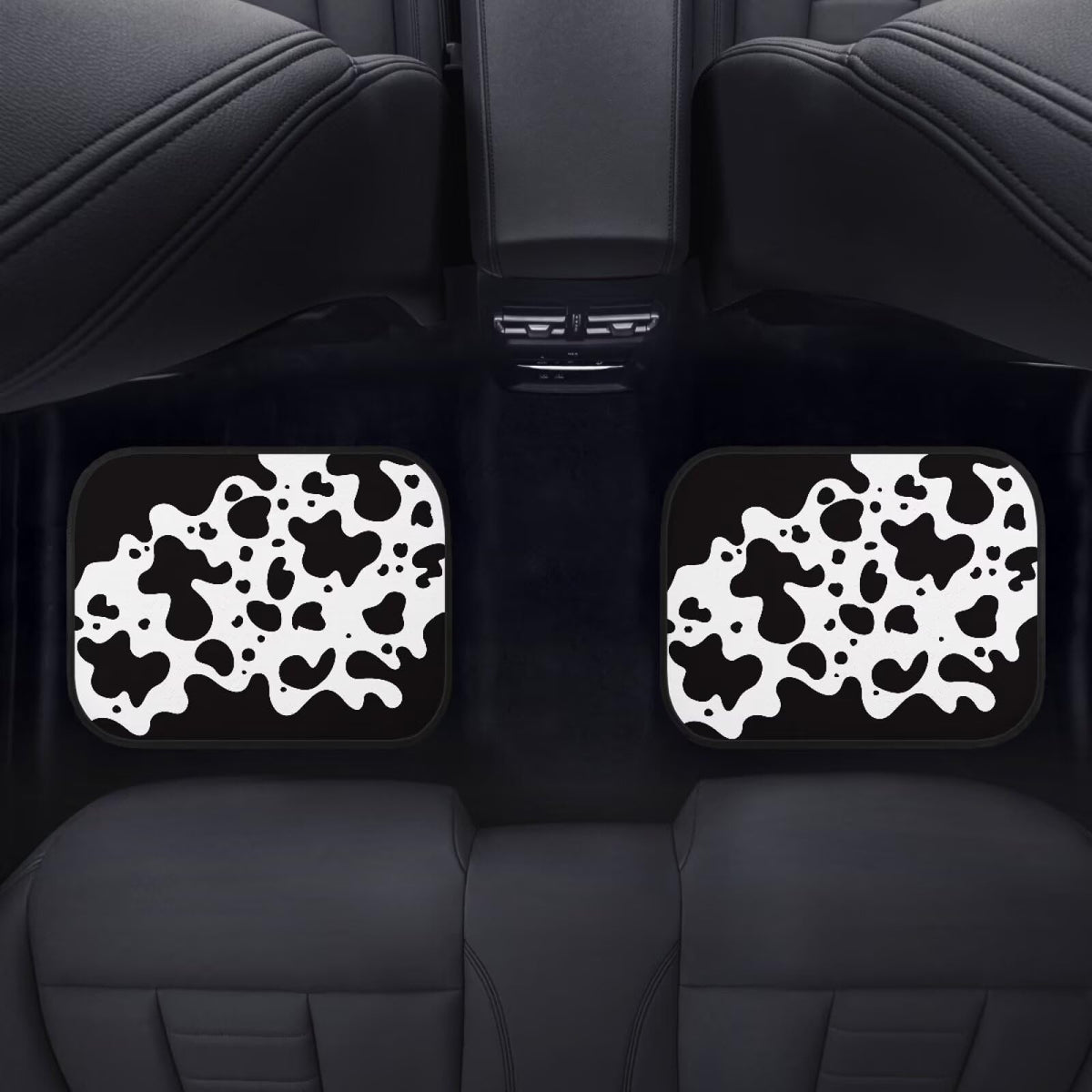 Black Cow Print Car Floor Mats Universal Rubber Floor Mats for Cars Black Car Accessories (Black Cow Print)