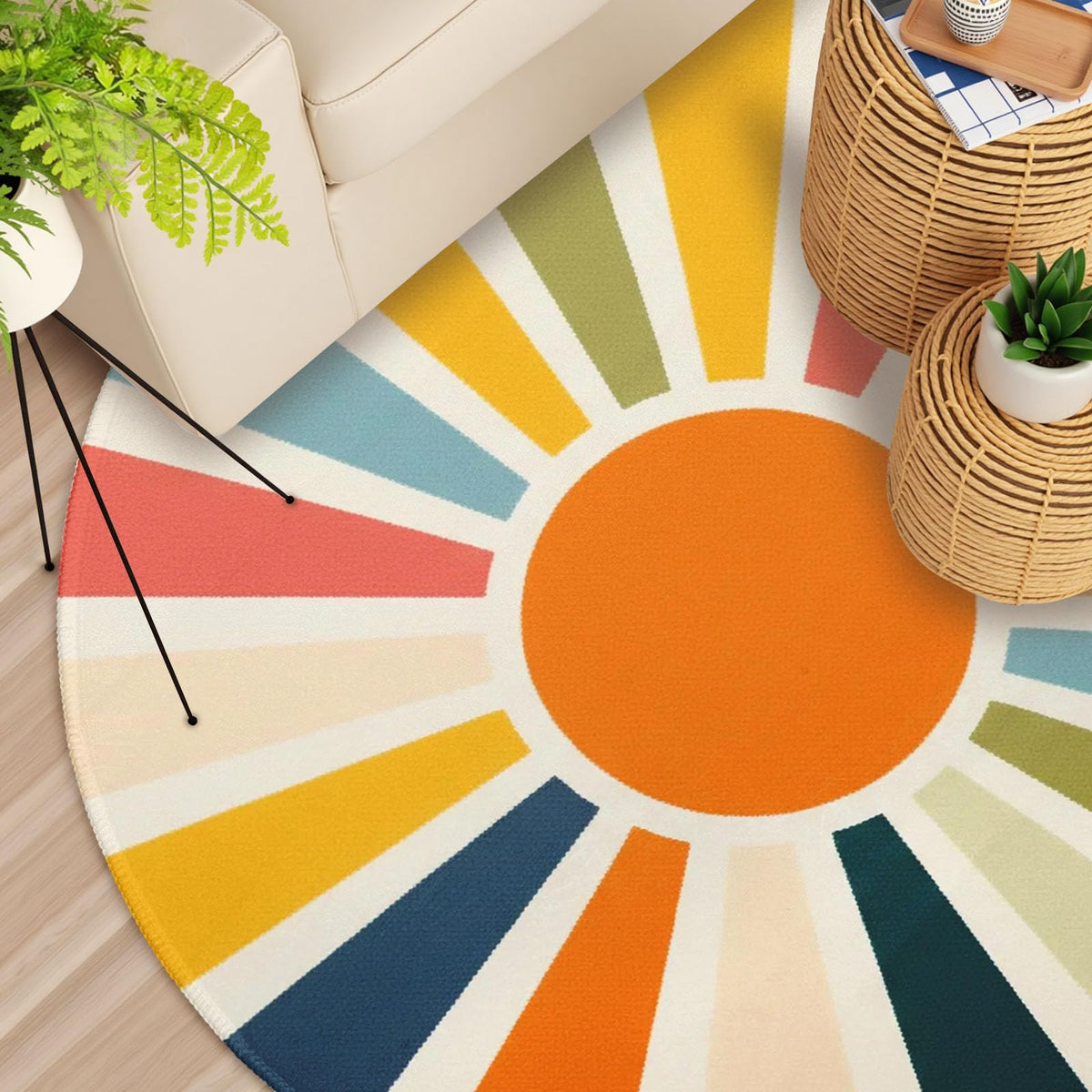 Boho Sun Round Area Rug 4ft (Daily-rainbow / 4' (Round))