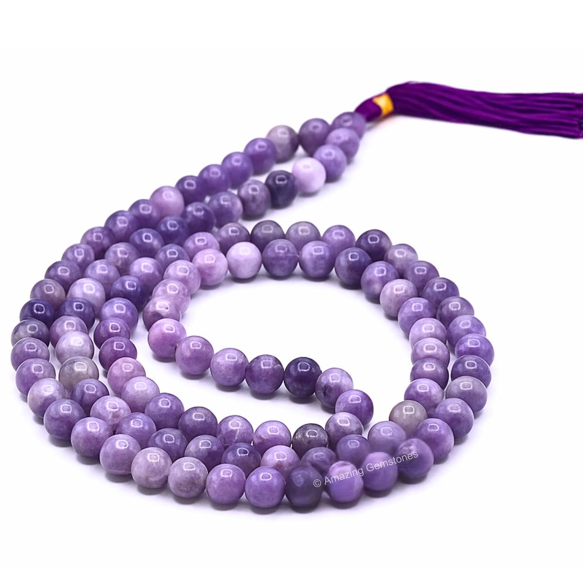 Lepidolite Buddhist Prayer Beads Japa Mala with 108 Meditation Beads (Without Knots / Lepidolite)