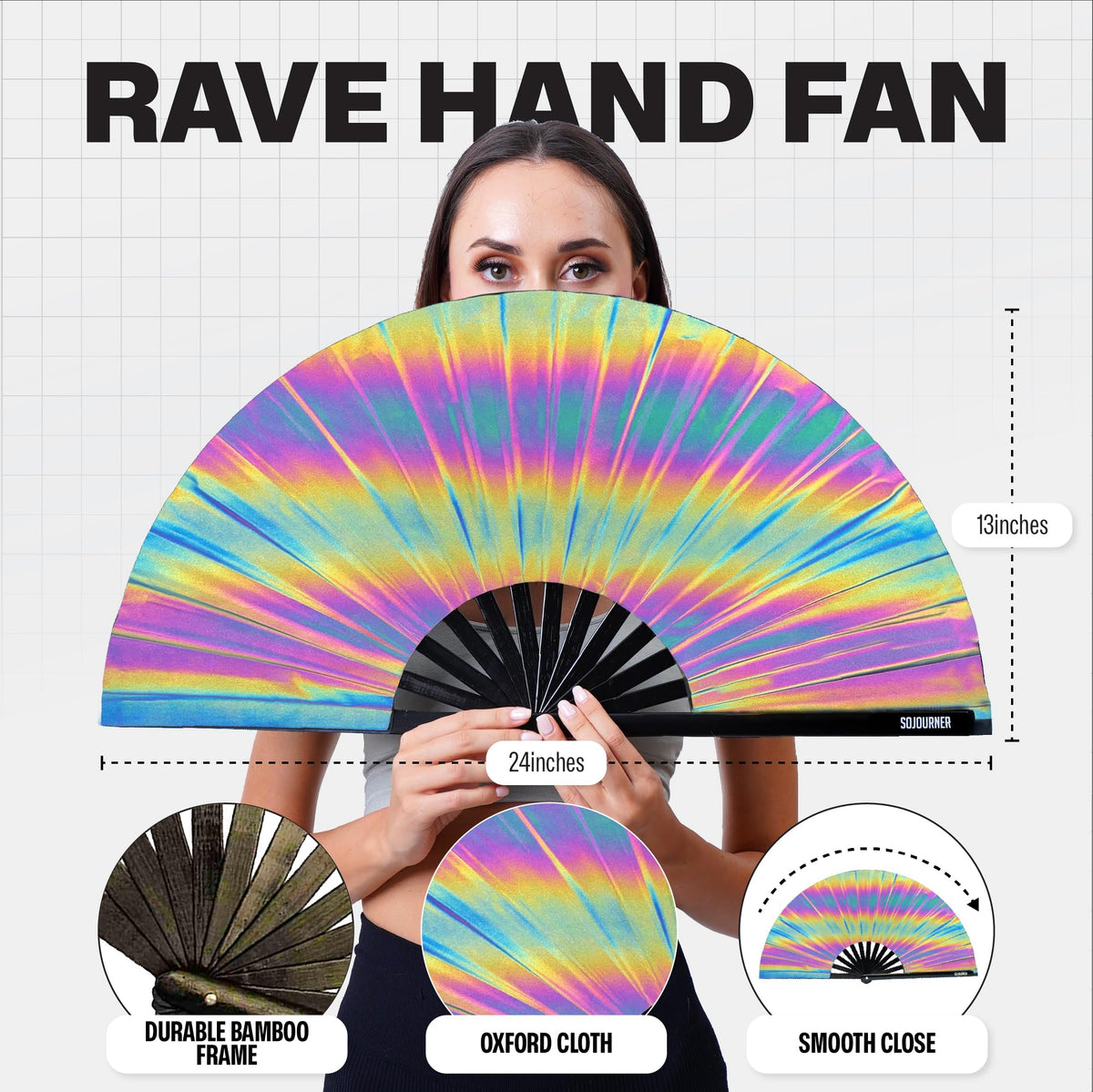 SoJourner Folding Rave Fan (Reflective Rainbow)