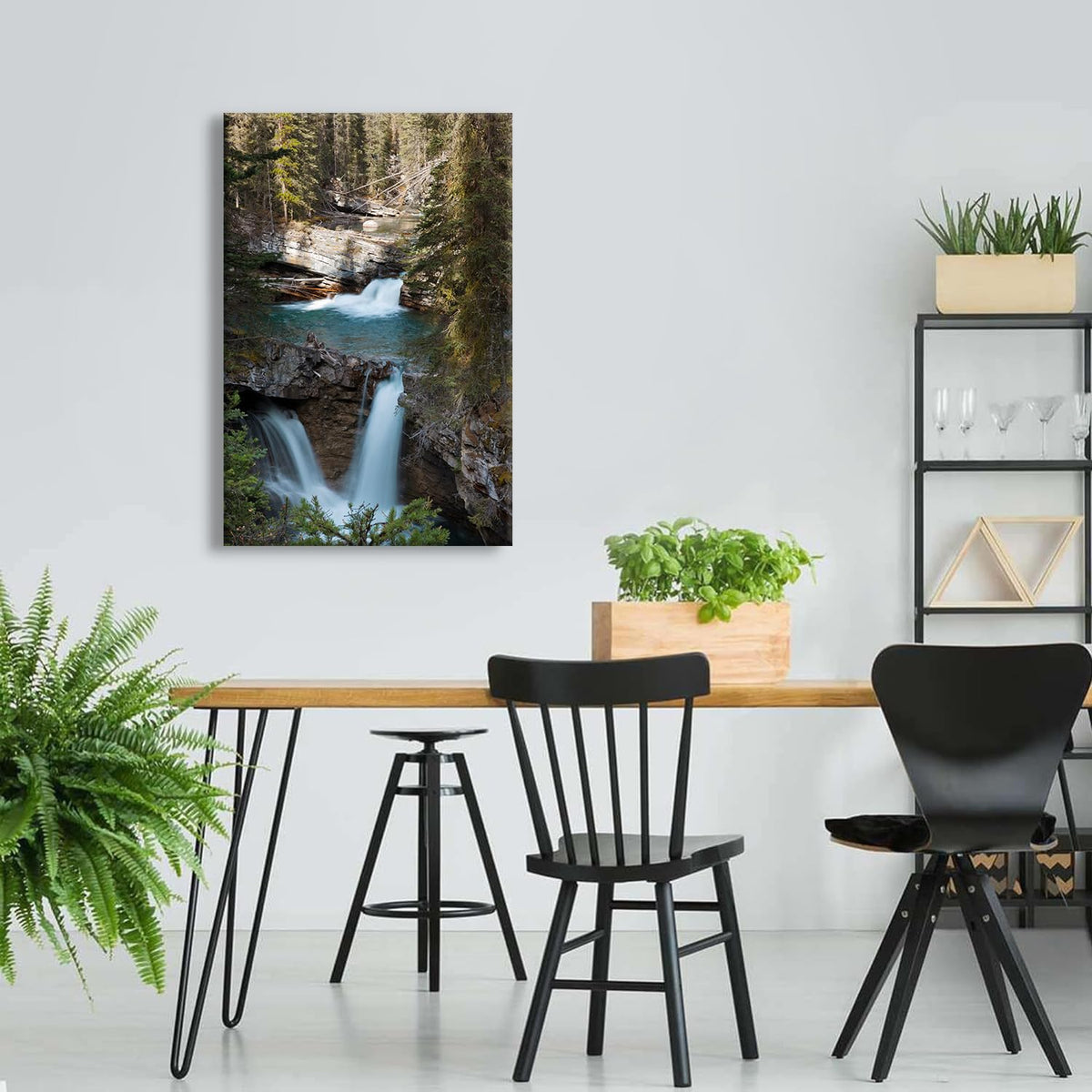 Forest Waterfall Canvas Wall Art Banff National Park Pictures Wall Decor Mountain Landscape Painting Prints Nature Sunrise Pine Tree Scene Poster Artwork for Living Room Bedroom Home Decoration 24x36” (24"L x 36"W / Nature09)