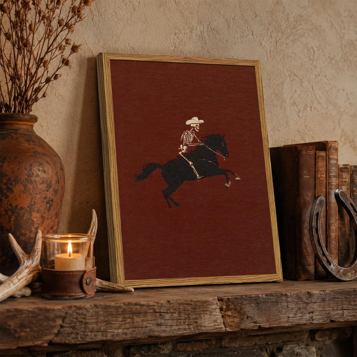 Framed Vintage Western Cowboy Wall Art (Skeleton / 10"L x 8"W)