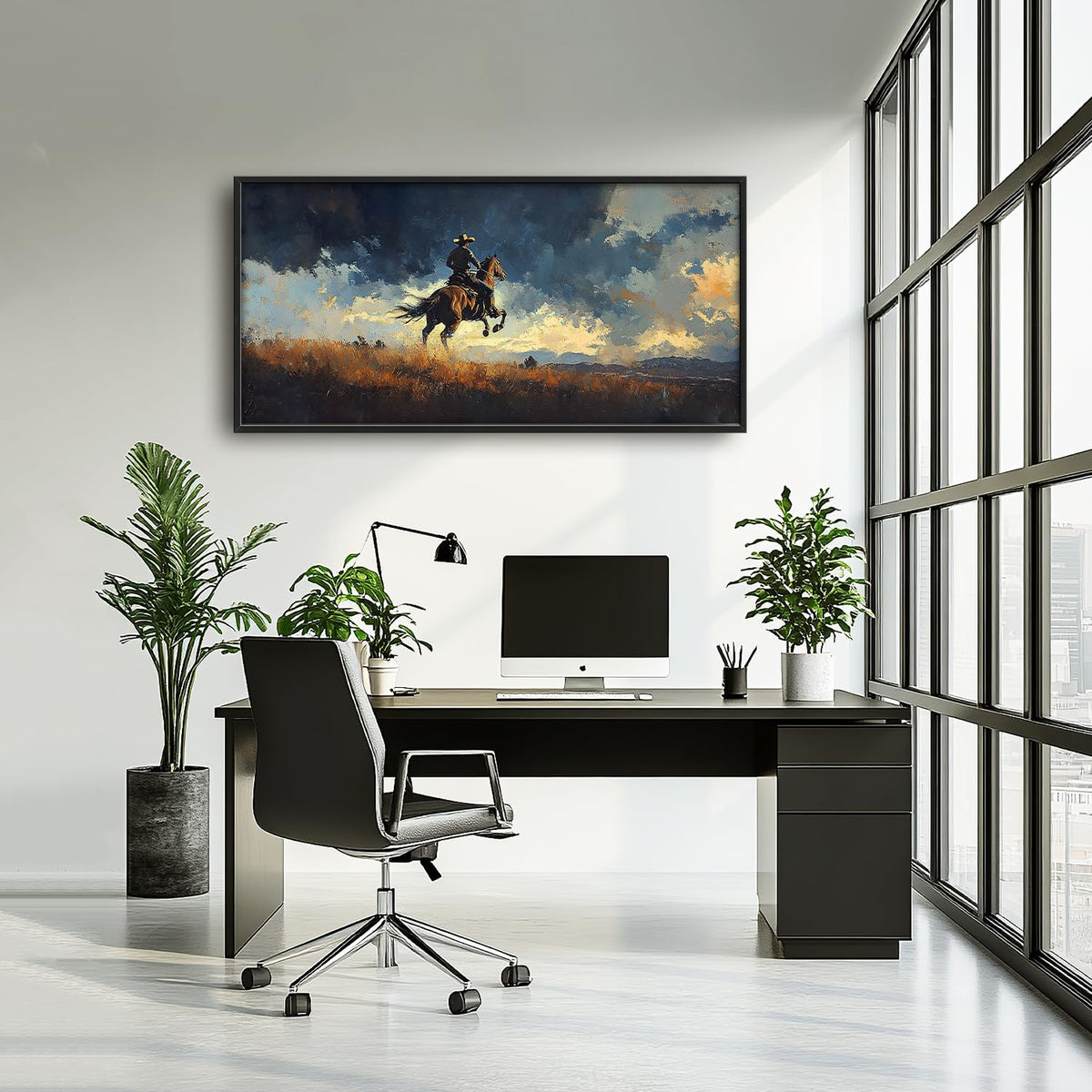 Extra Large Western Cowboy Framed Wall Art for Living Room (60"L x 30"W / Western Cowboy)