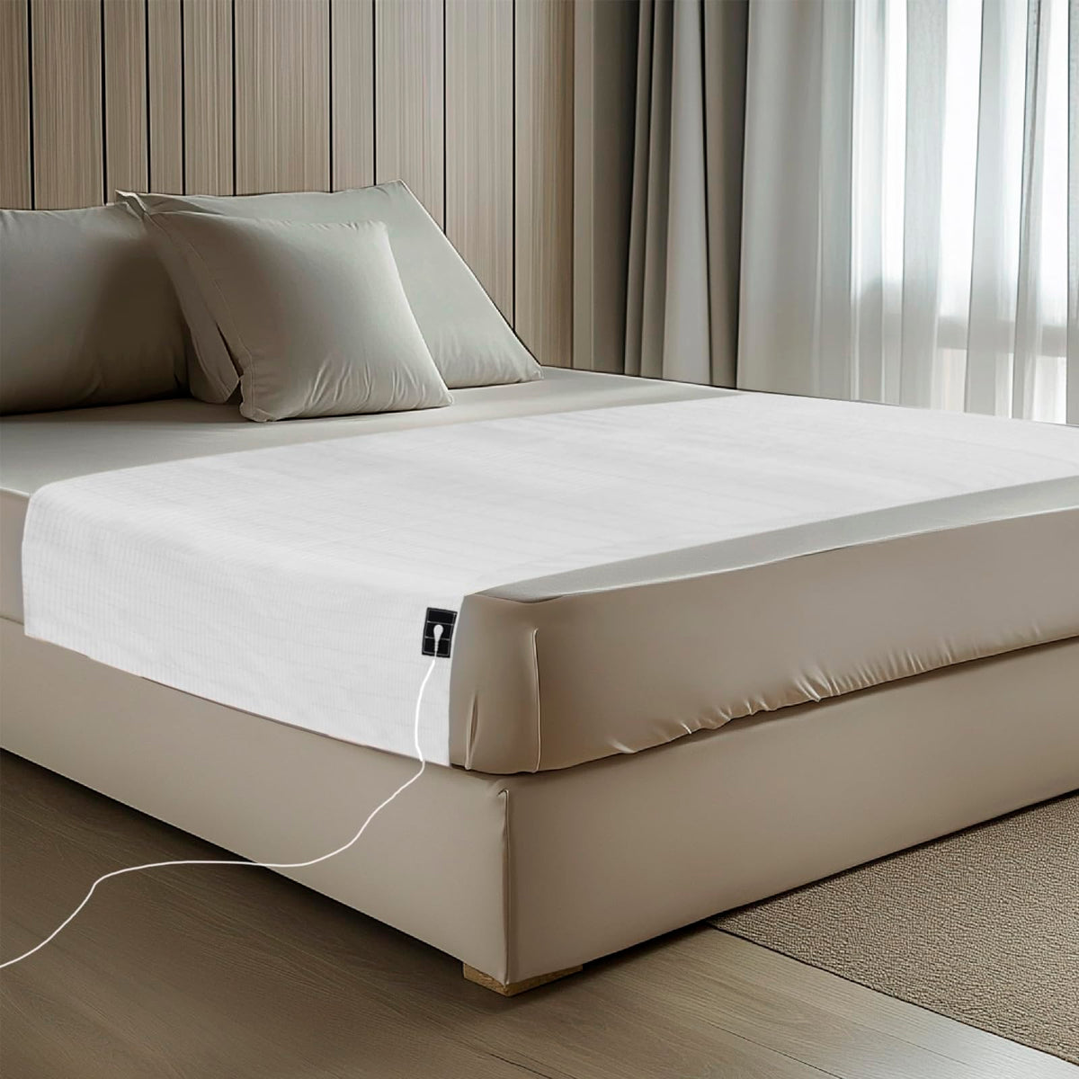 Grounding Sheets Grounded Half Sheet 36"x100" Fit All Bed Sizes Conductive Flat Sheets with Cord Earth Connected for Improved Sleep Organic Cotton+Silver Fiber Beige (36x100inch)
